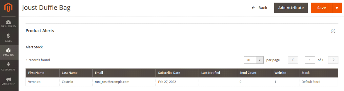 Display Product Alerts in Backend notify me when back in stock