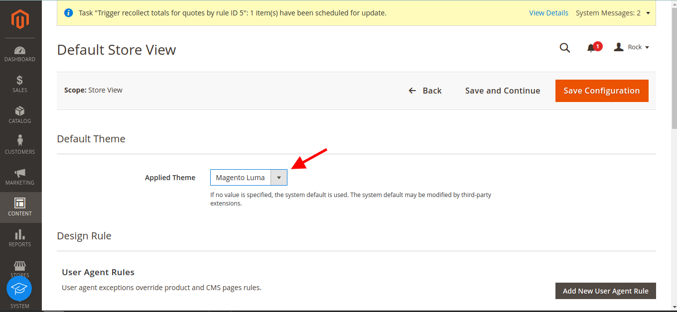 Applied theme Choose your new theme from the dropdown menu