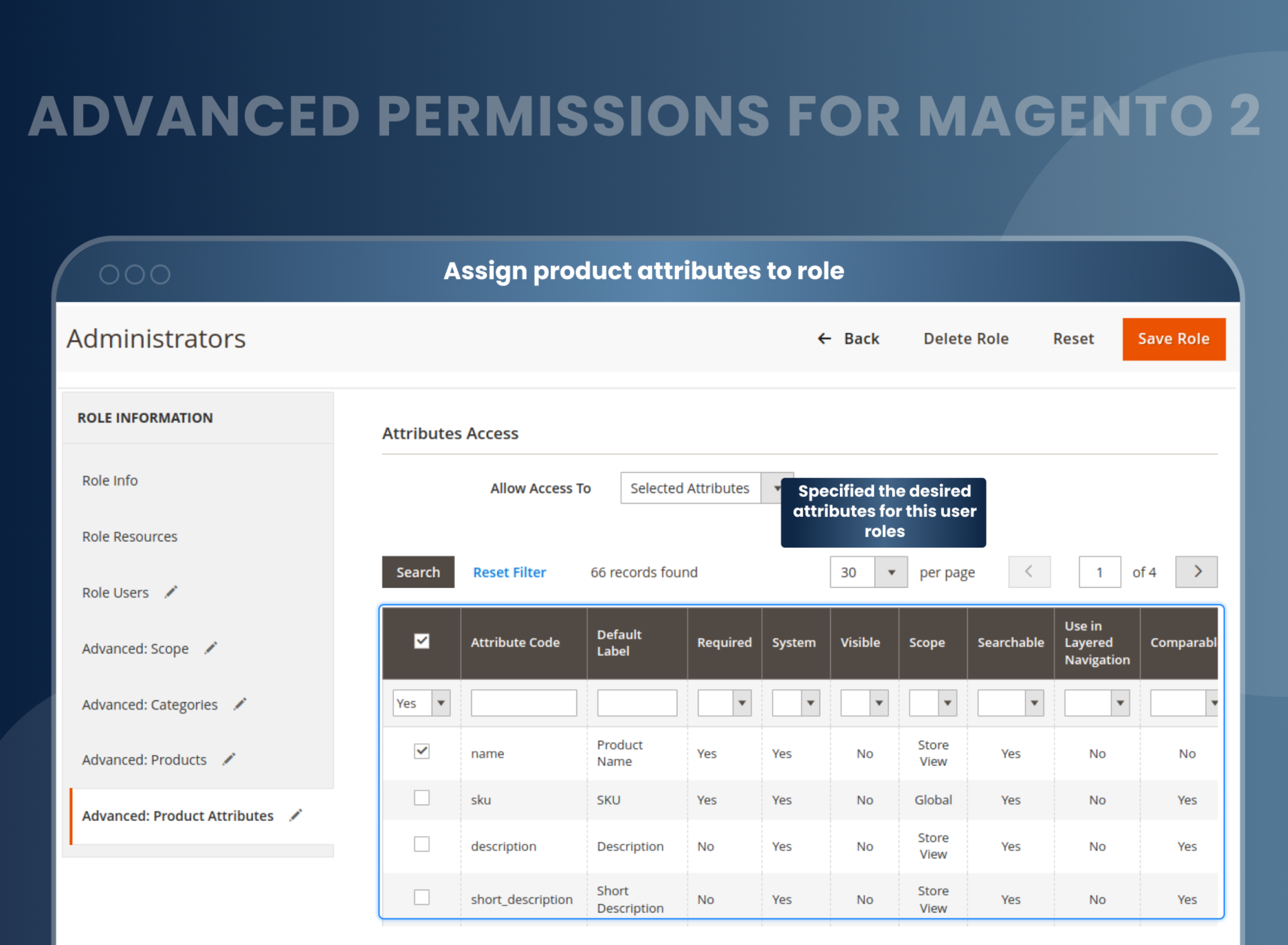 Assign product attributes to role