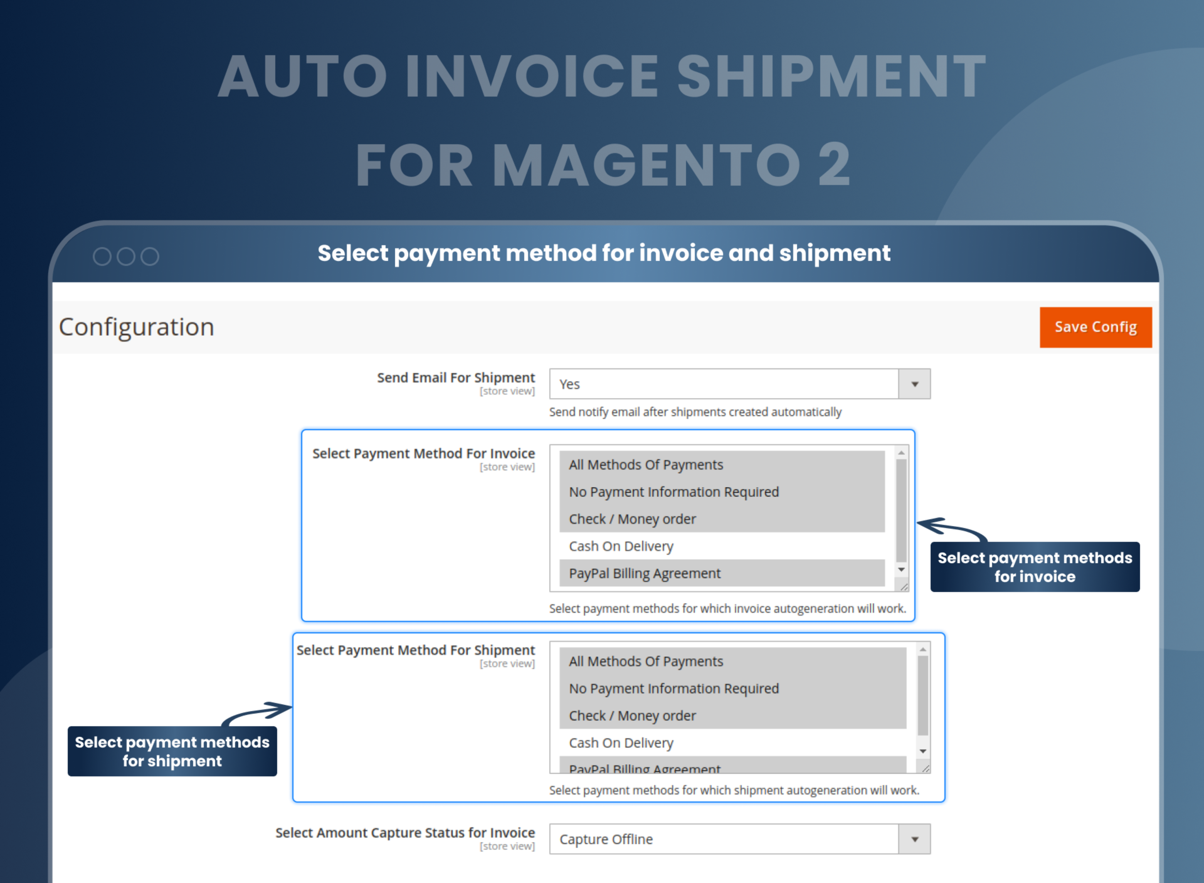 Select payment method for invoice and shipment