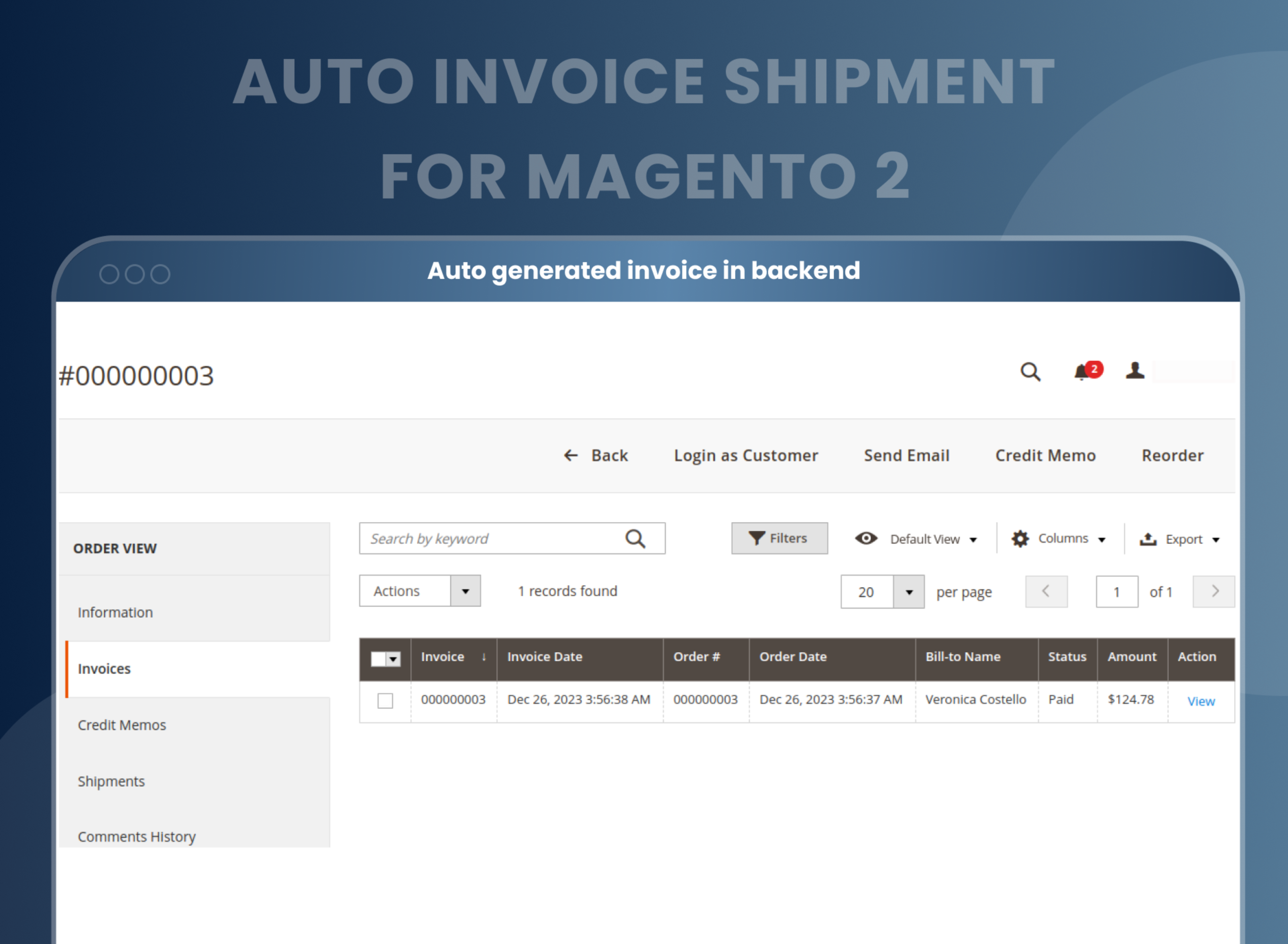 Auto generated invoice in backend 