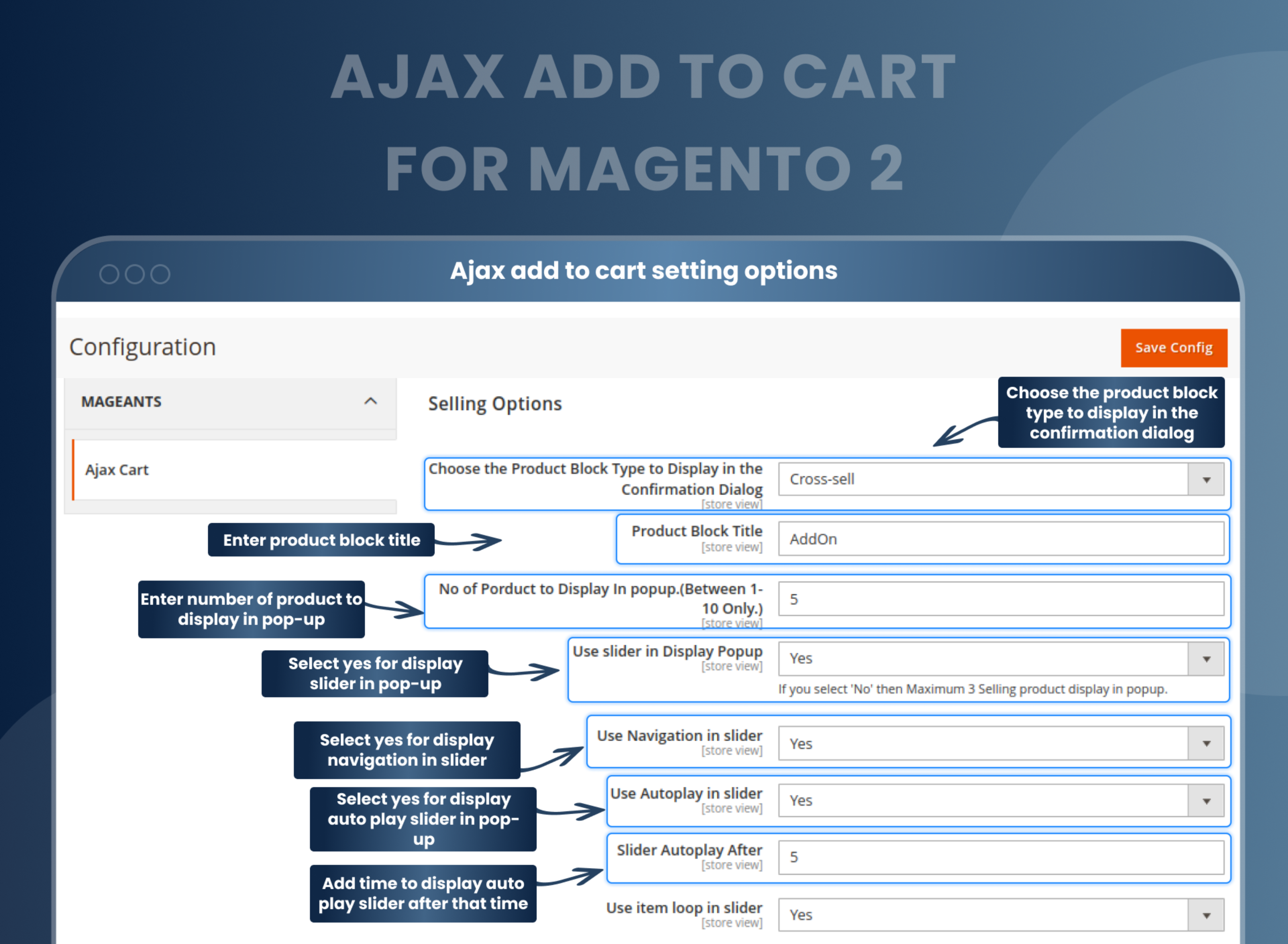 Ajax add to cart setting options