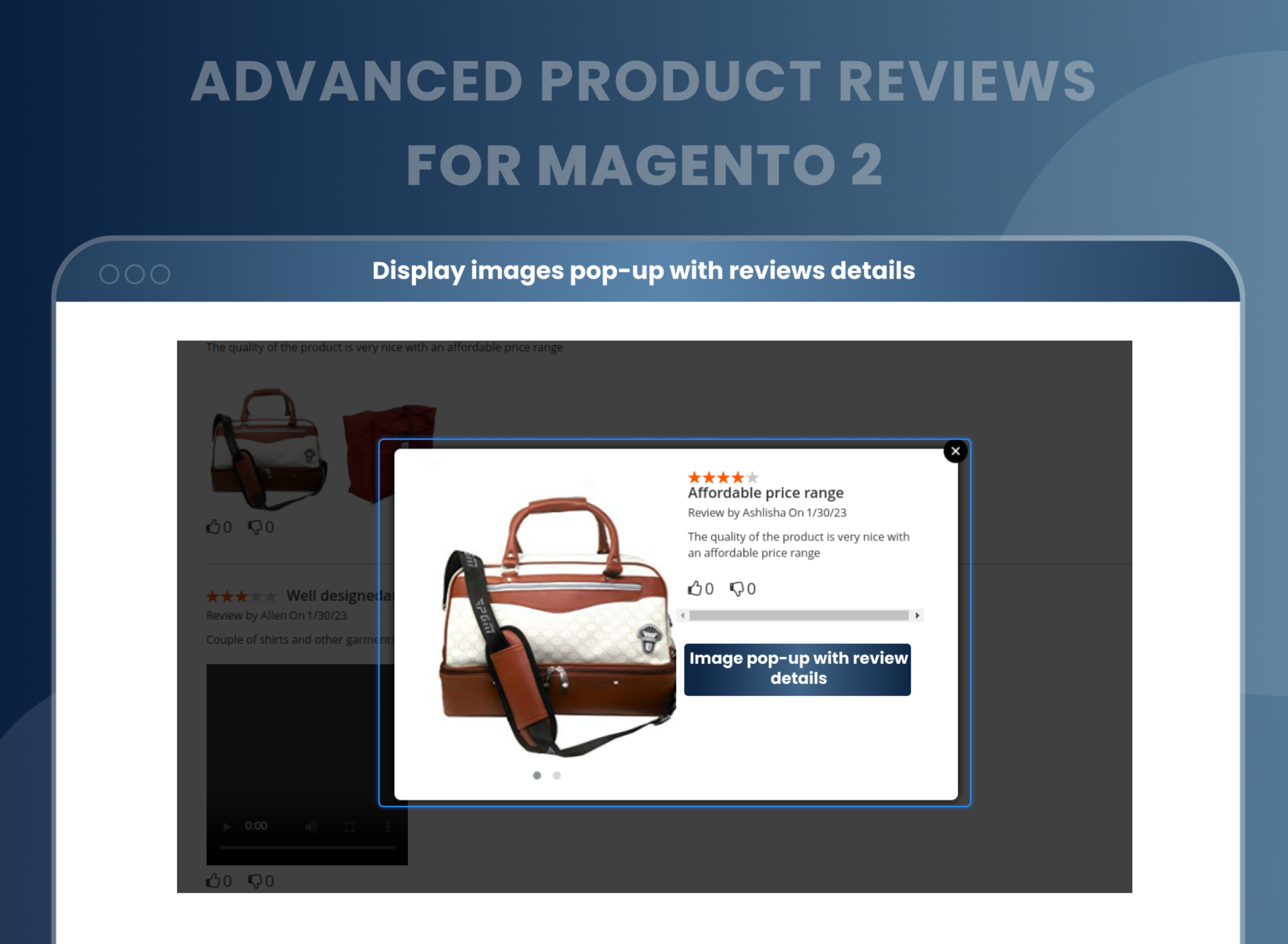 Display images pop-up with reviews details