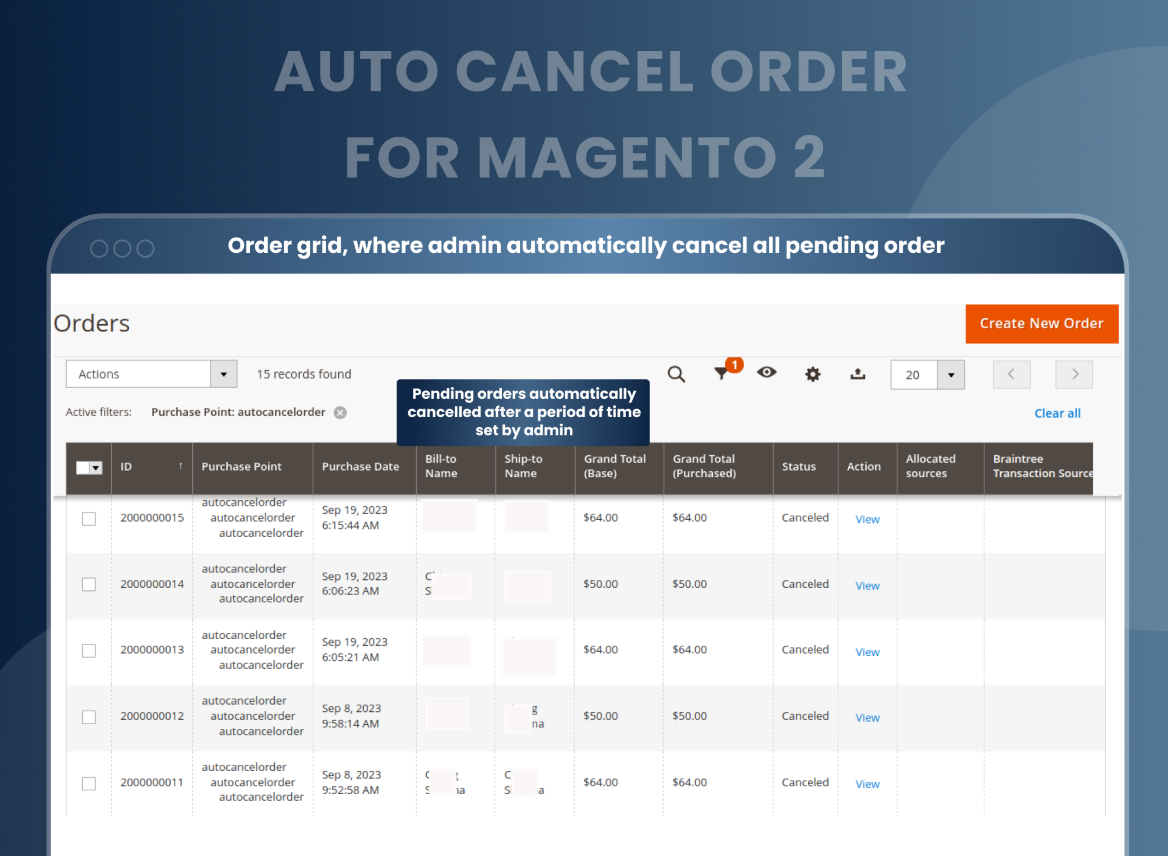 Order grid, where admin automatically cancel all pending order