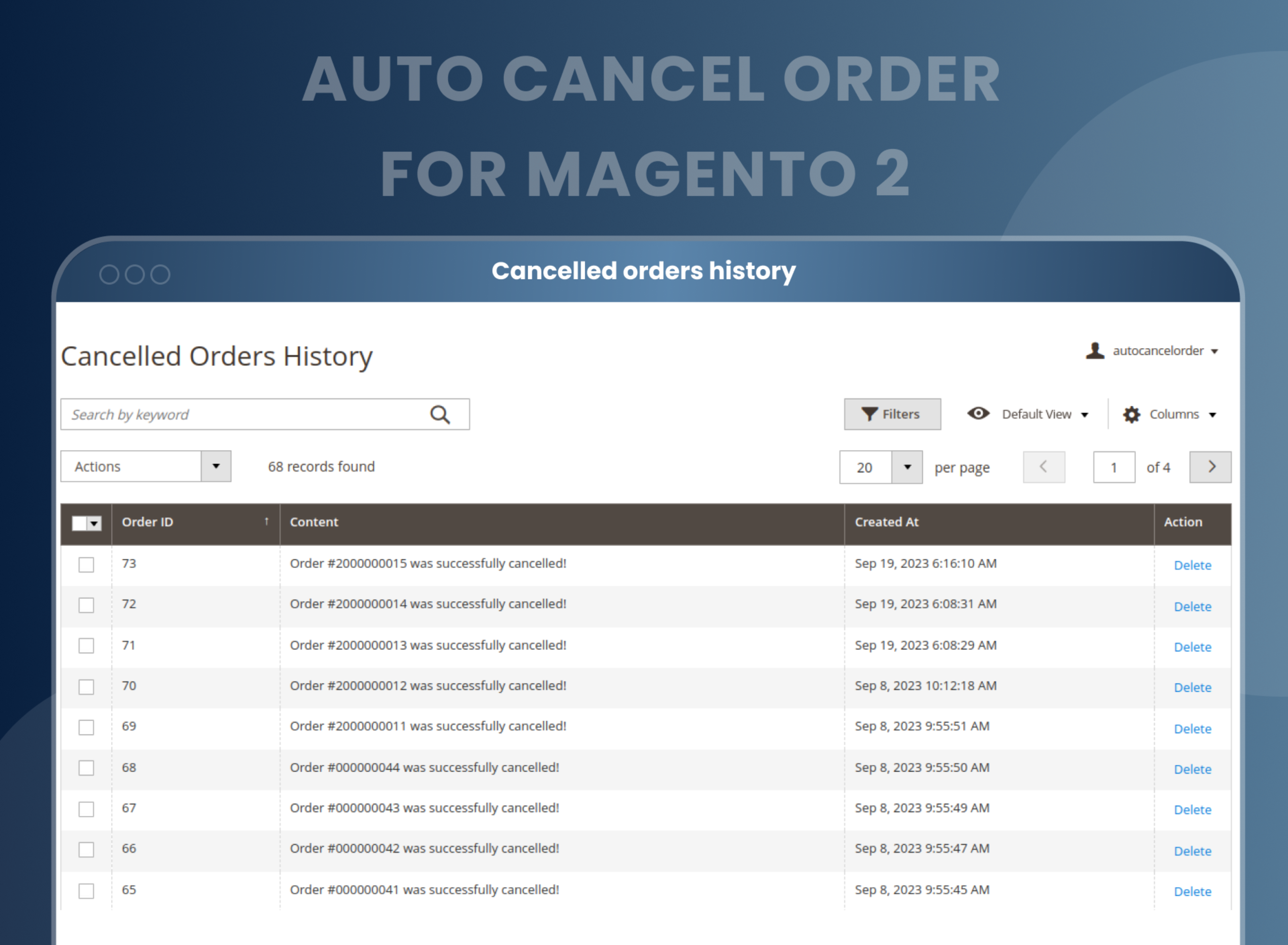  Cancelled orders history