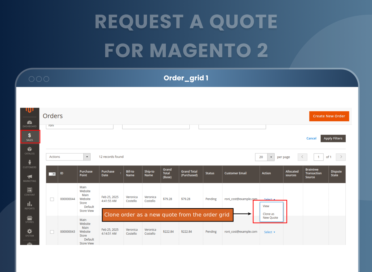 Select product for new Size chart