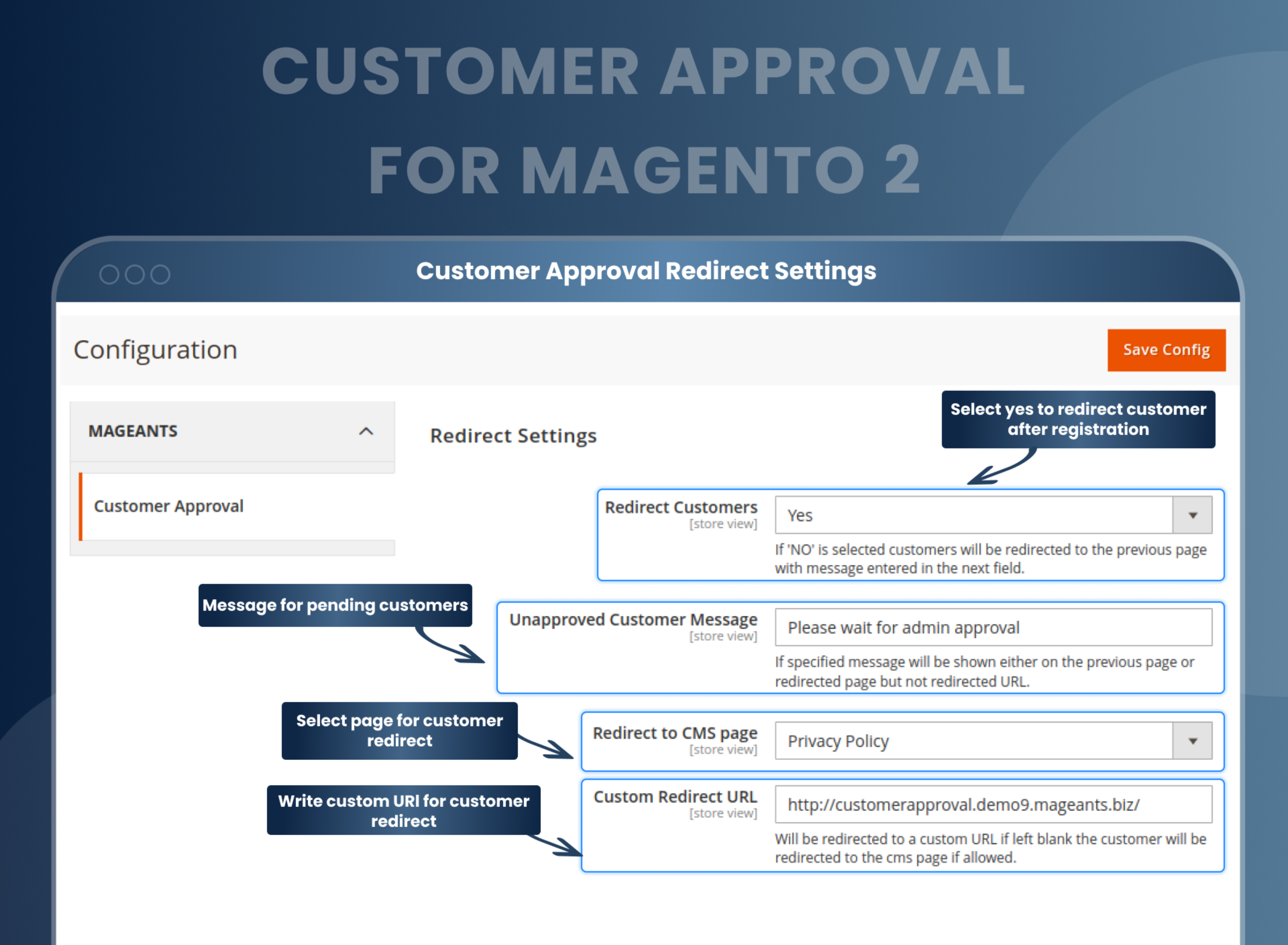 Customer Approval Redirect Settings