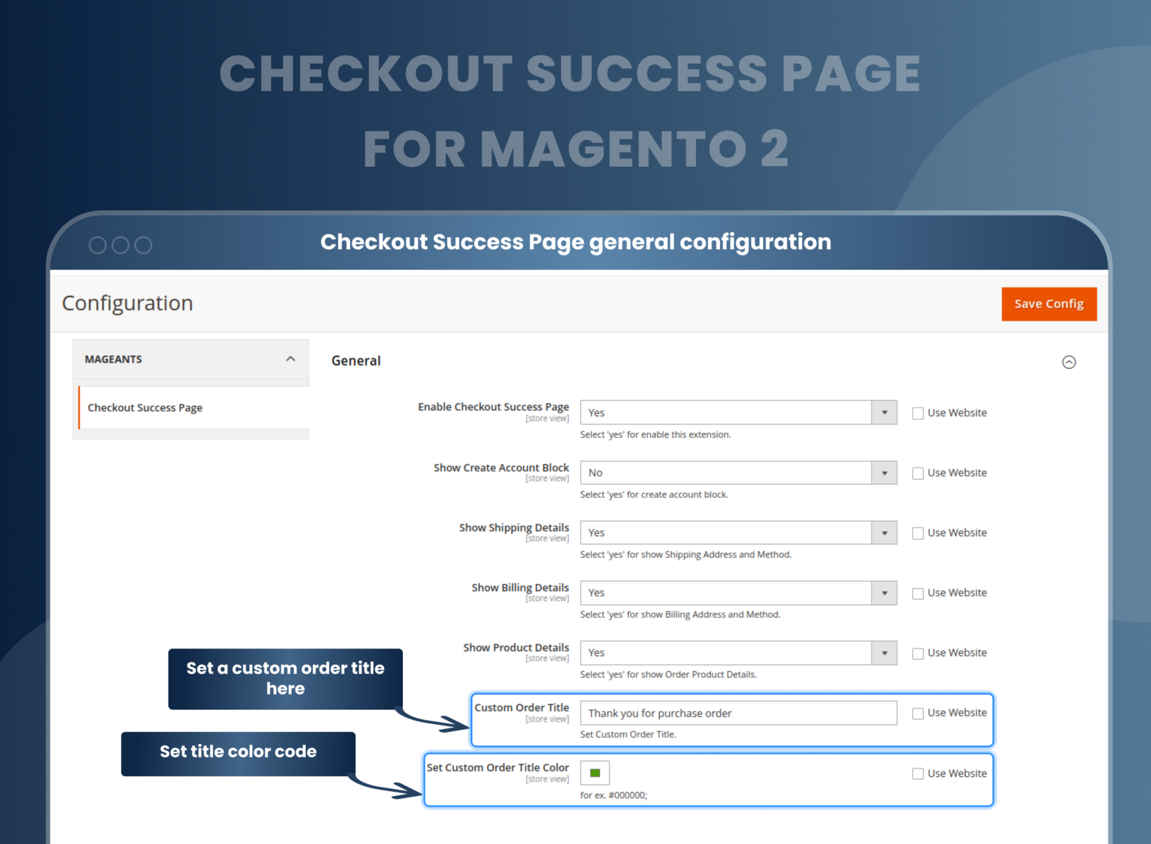 Checkout Success Page general configuration