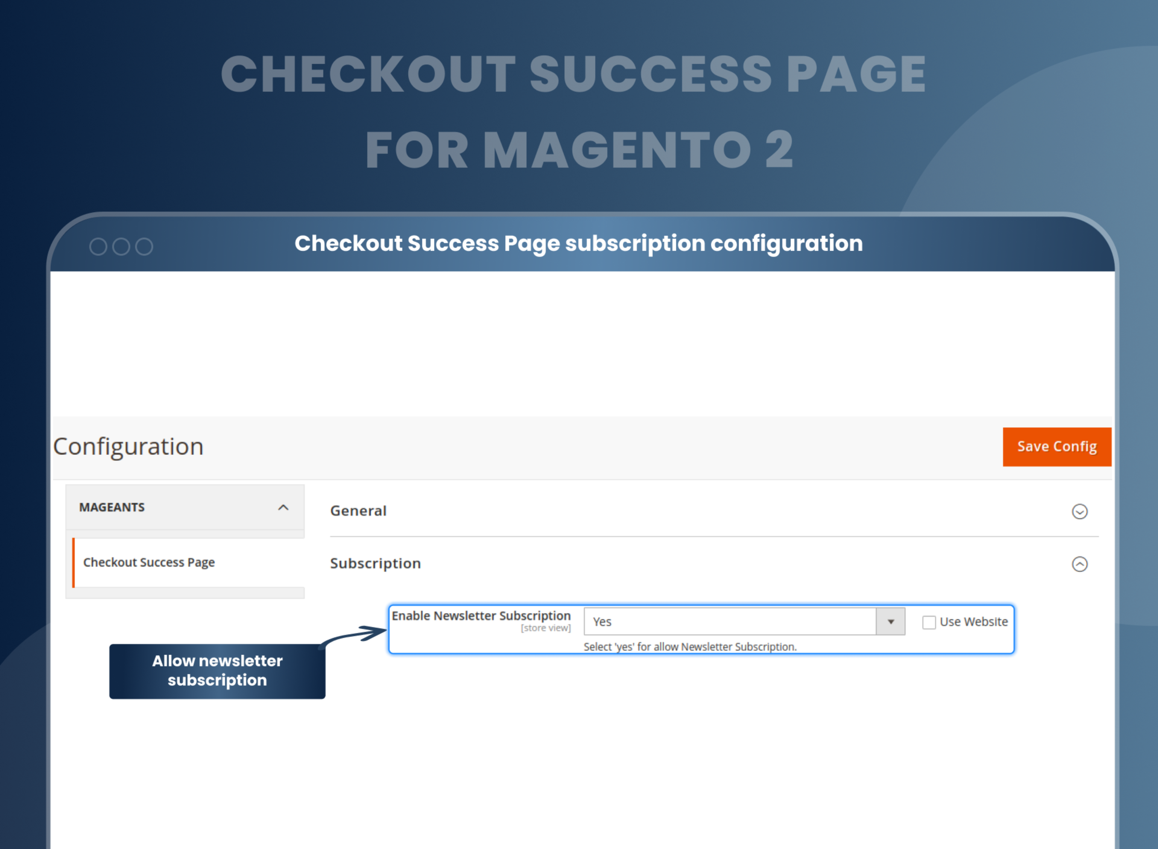 Checkout Success Page subscription configuration