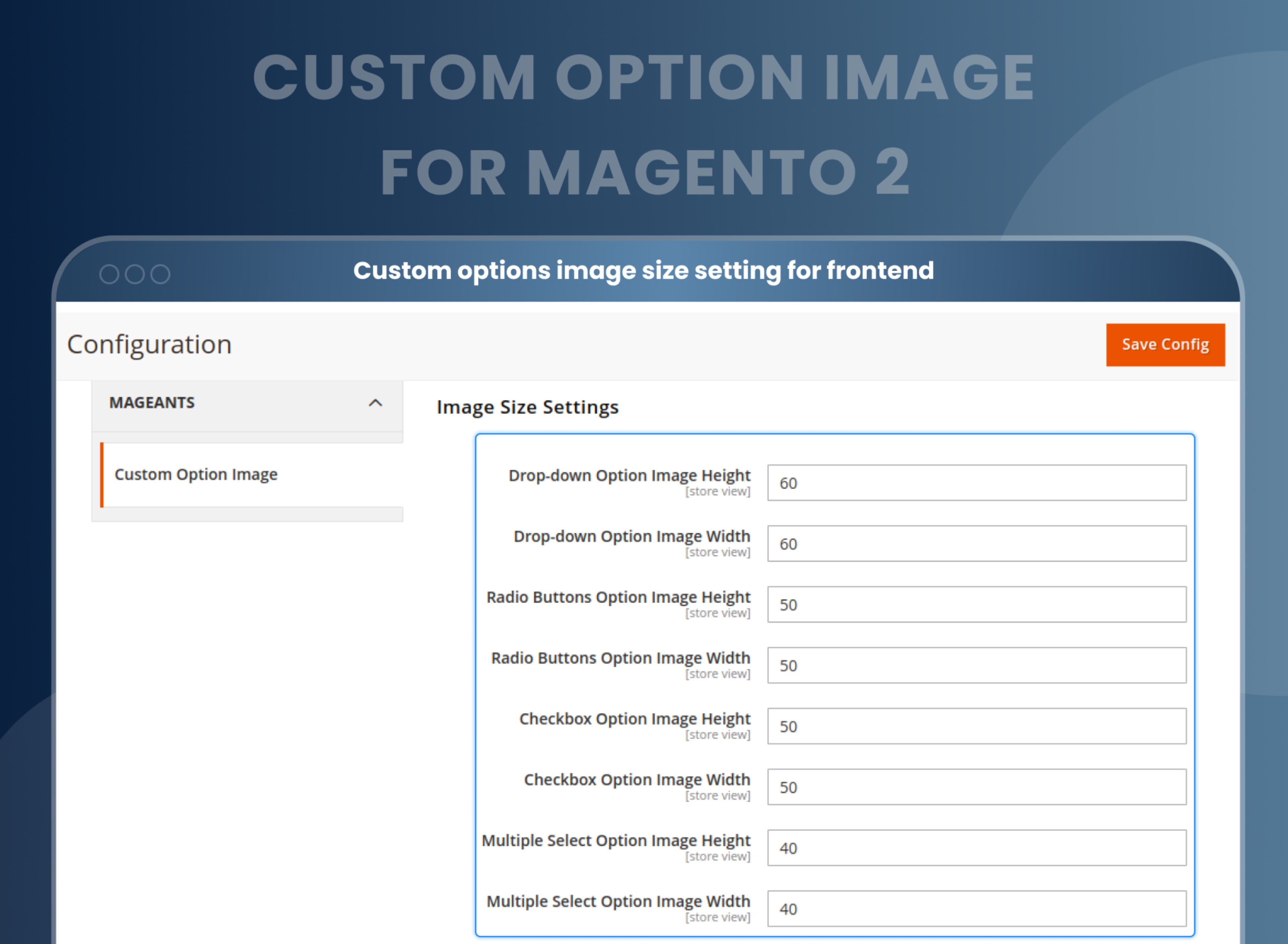 Custom options image size setting for frontend