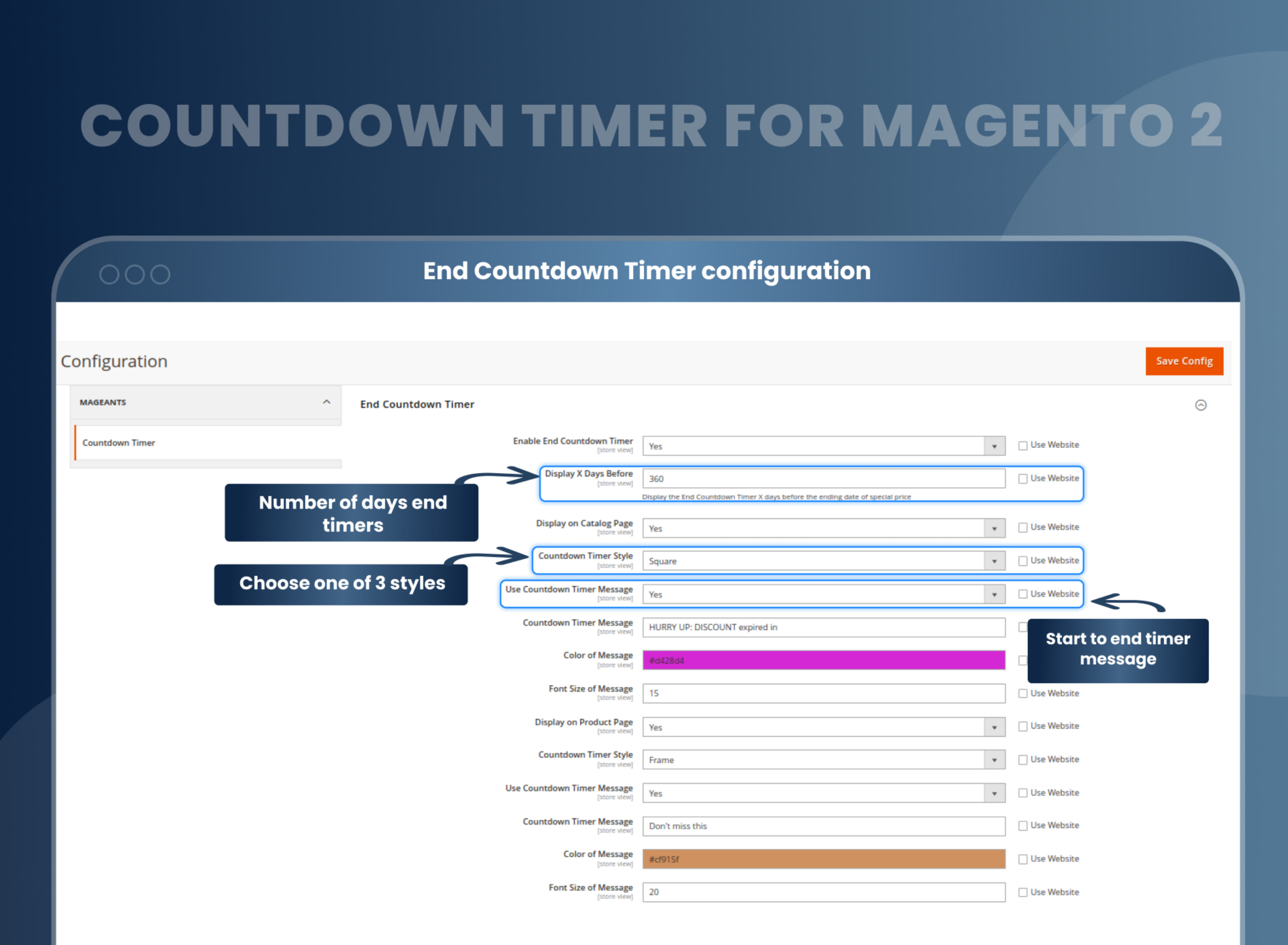 End Countdown Timer configuration