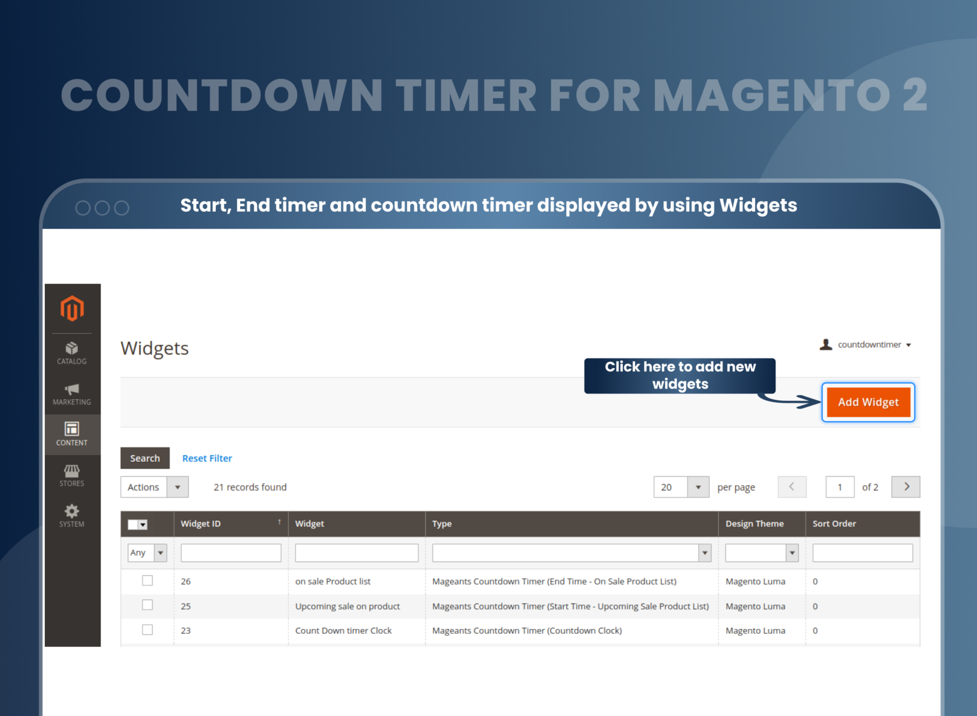 Start, End timer and countdown timer displayed by using Widgets