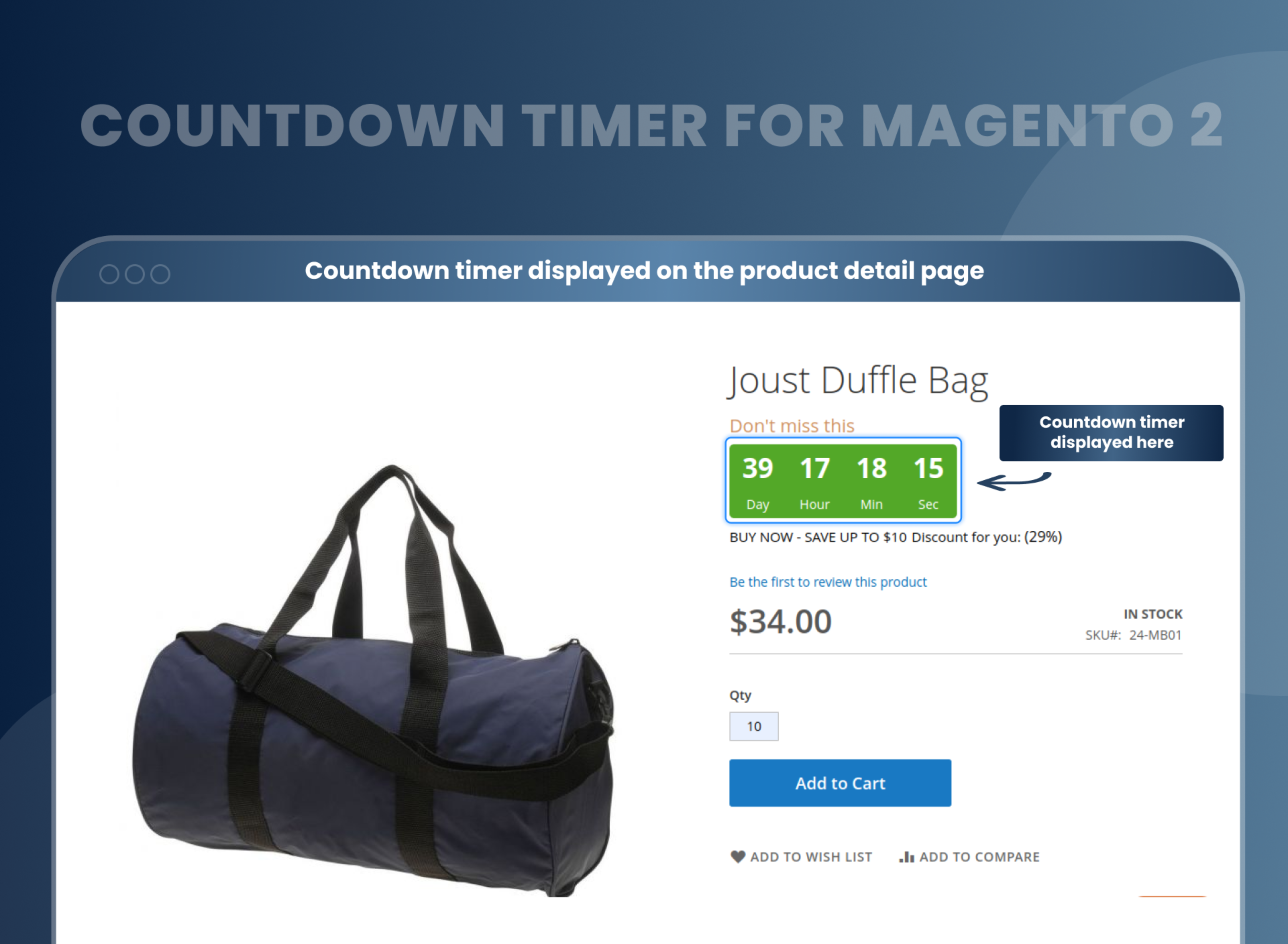 Countdown timer displayed on the product detail page