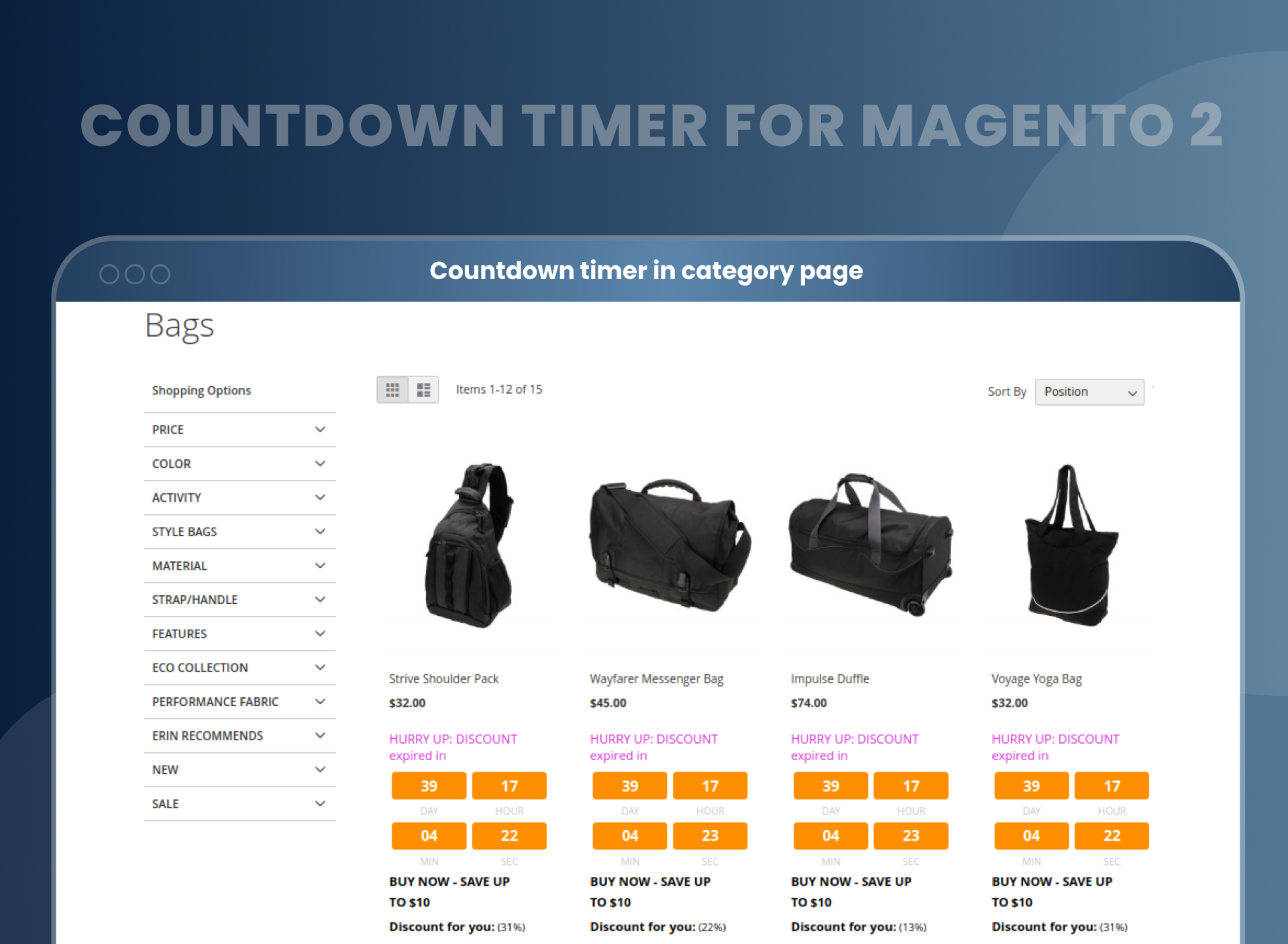 Countdown timer in category page