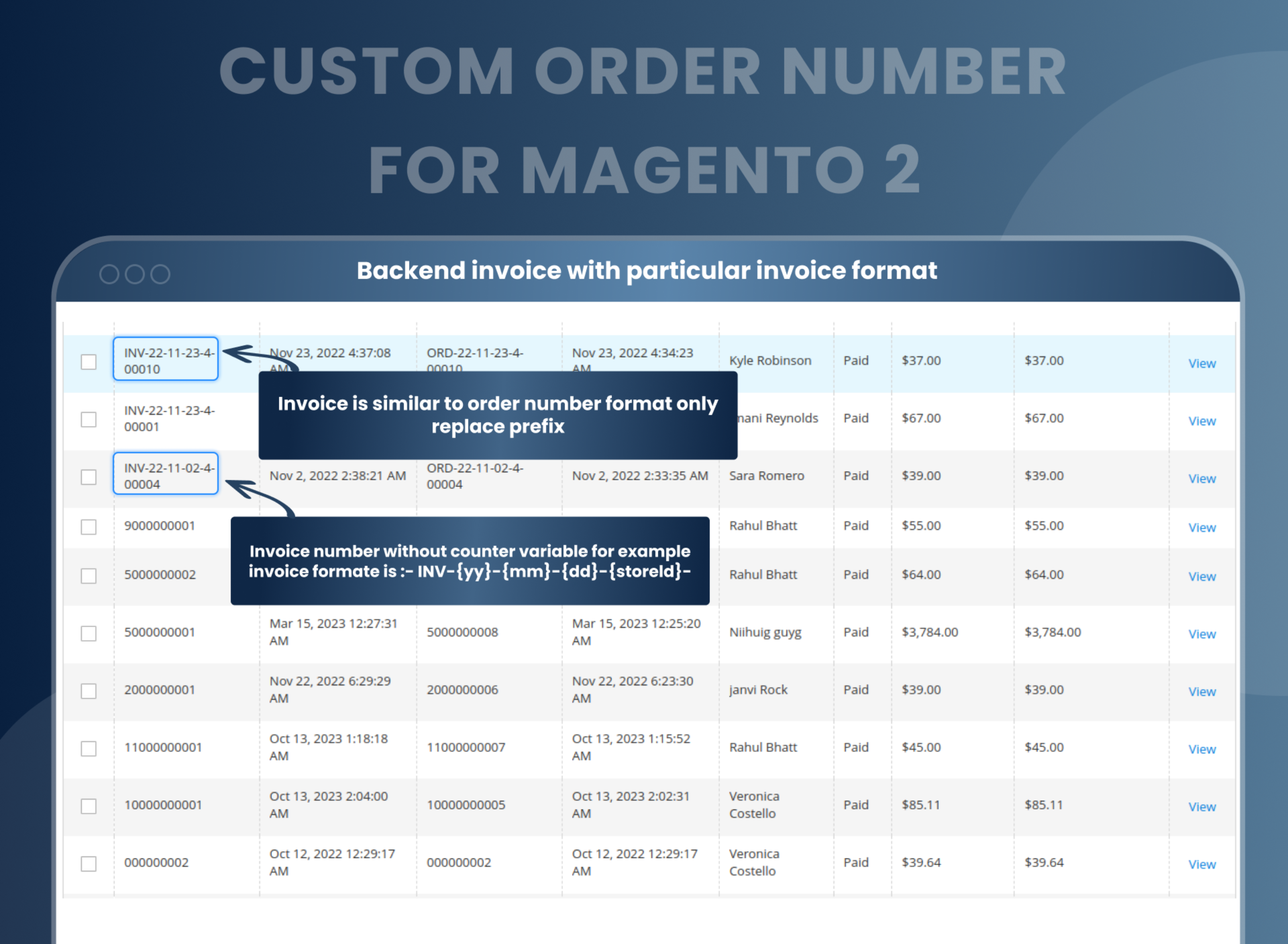 Backend invoice with particular invoice format