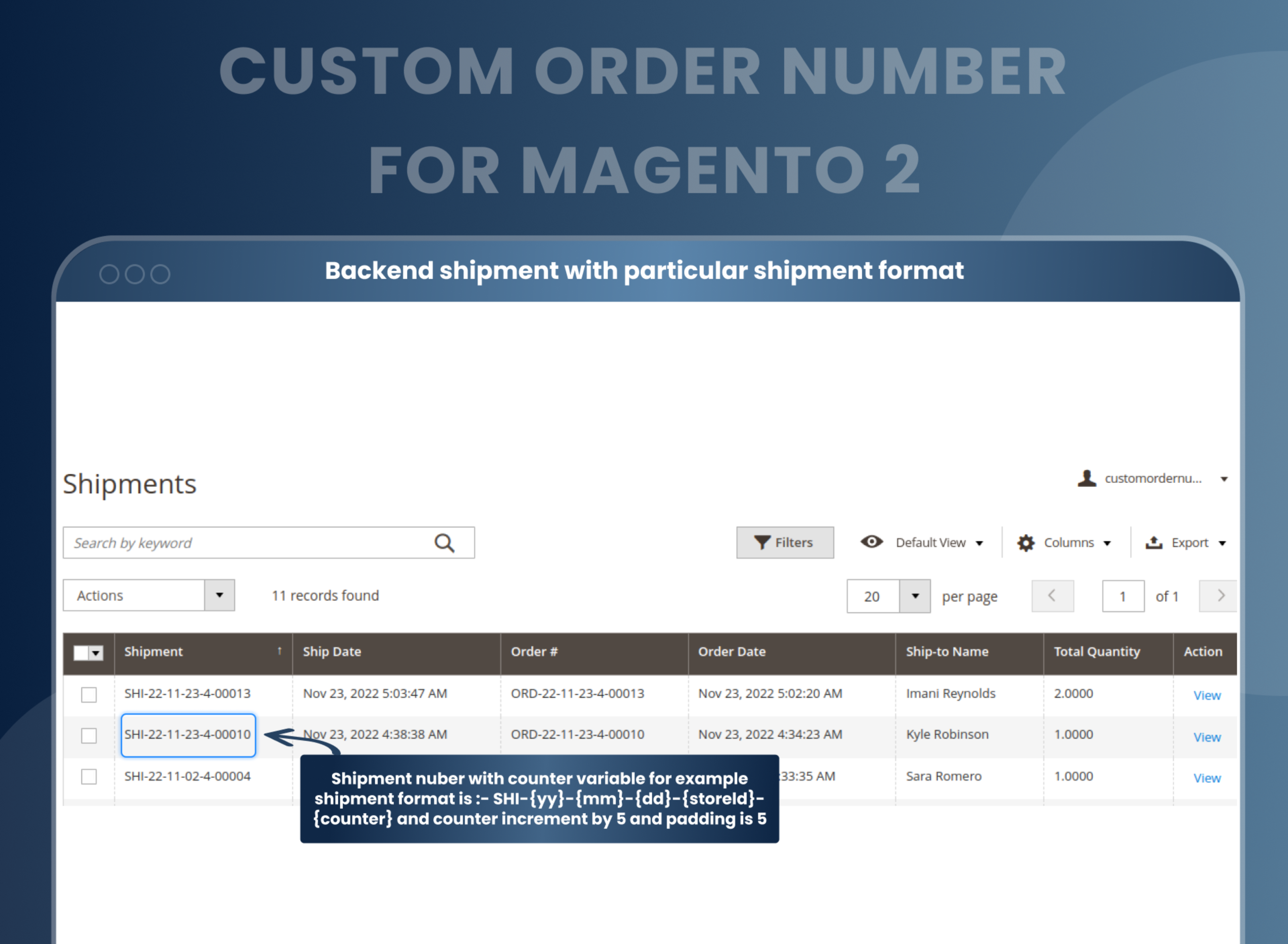 Backend shipment with particular shipment format