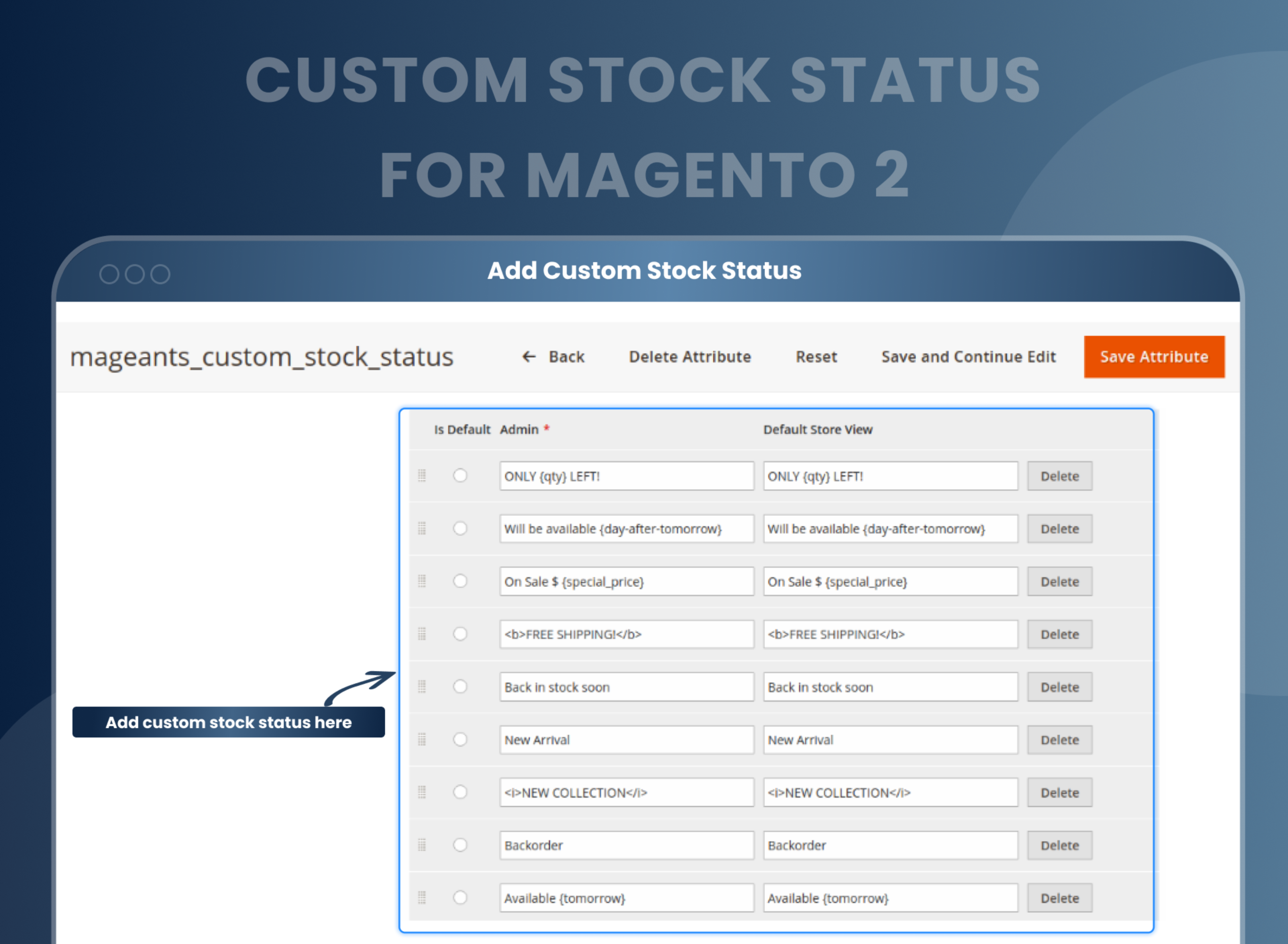 Add Custom Stock Status