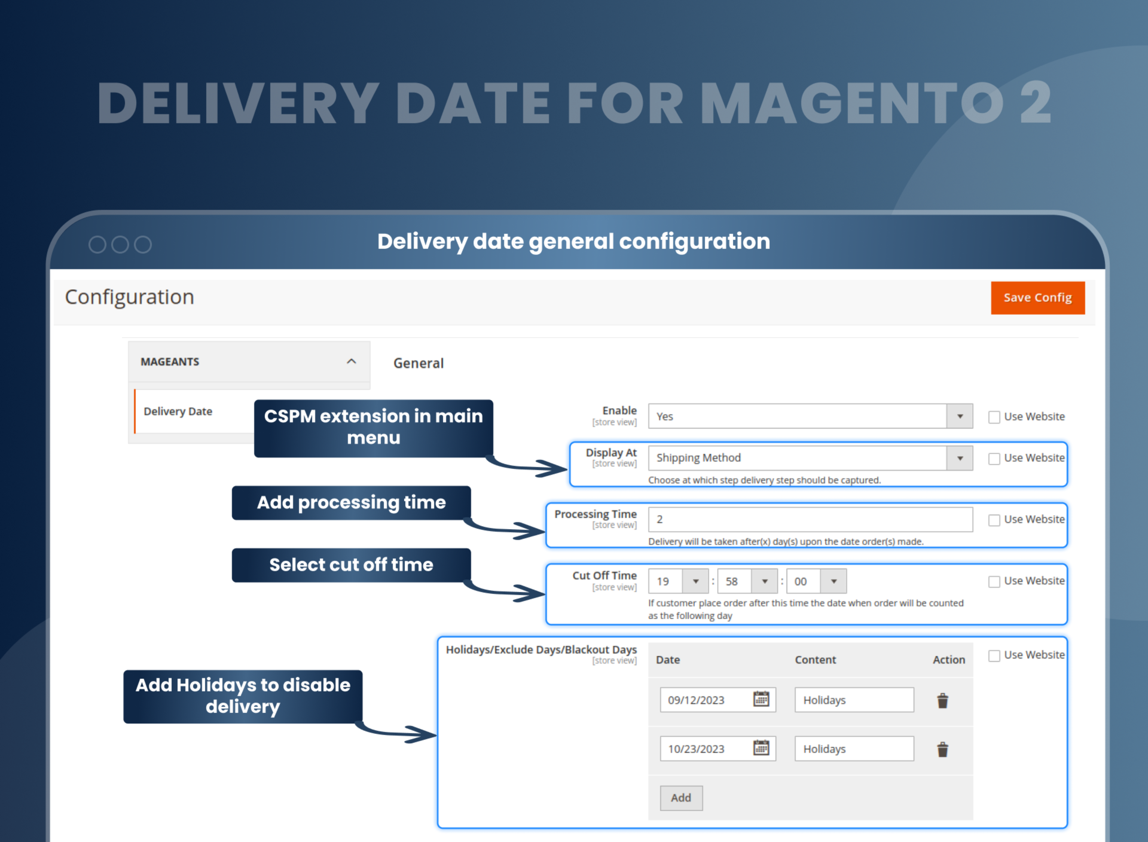 Delivery date general configuration
