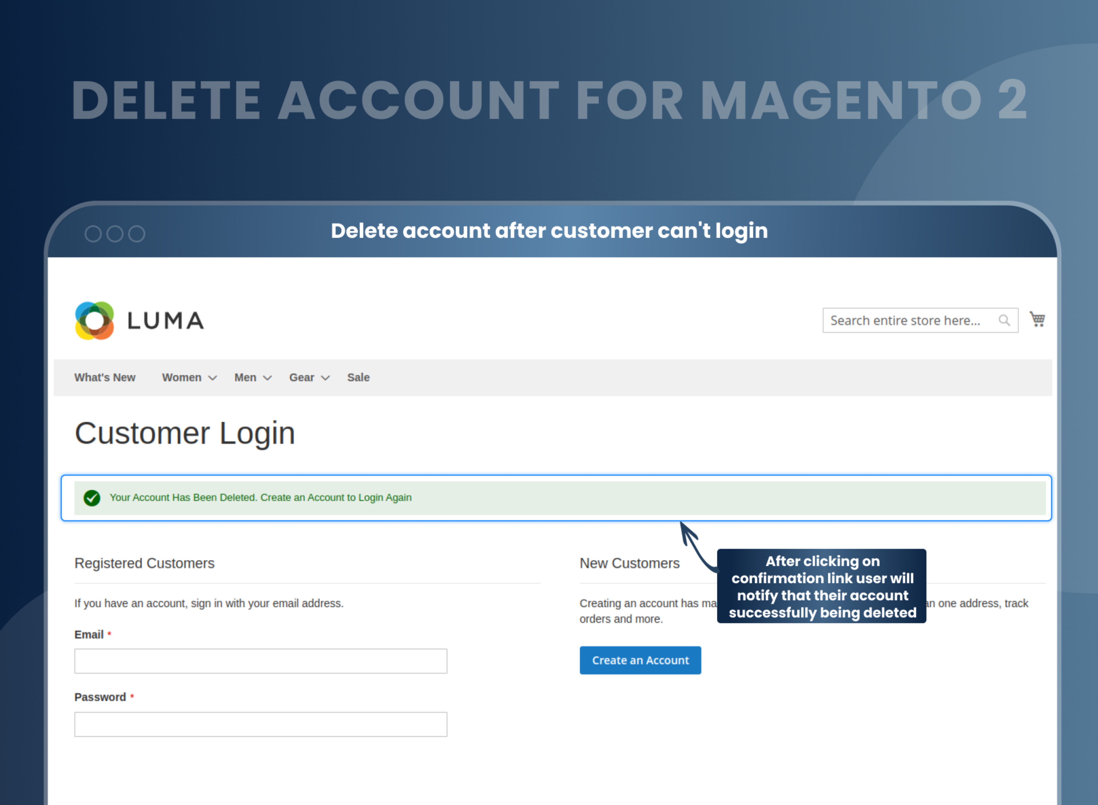 Delete account after customer can't login