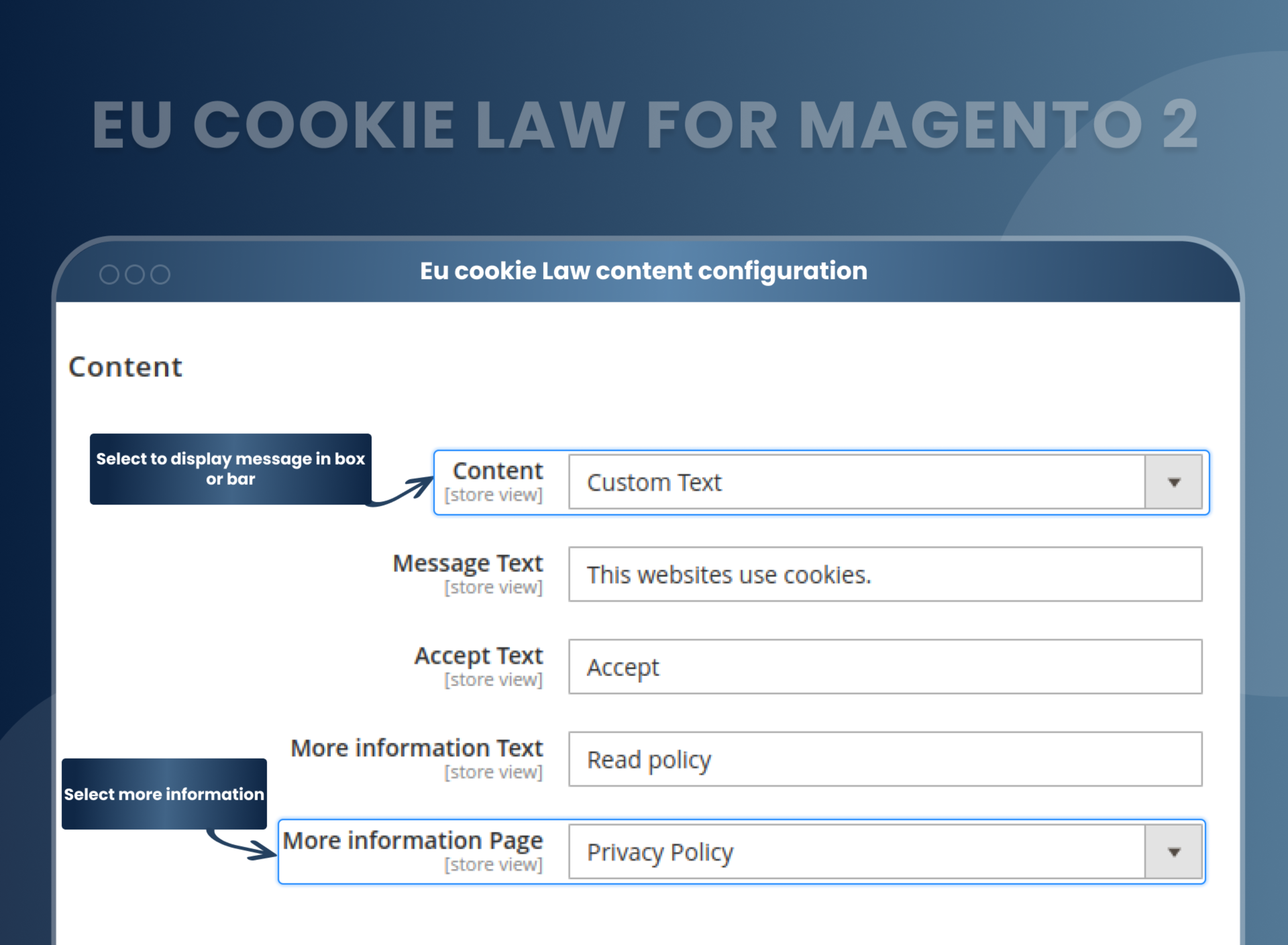 Eu cookie Law content configuration