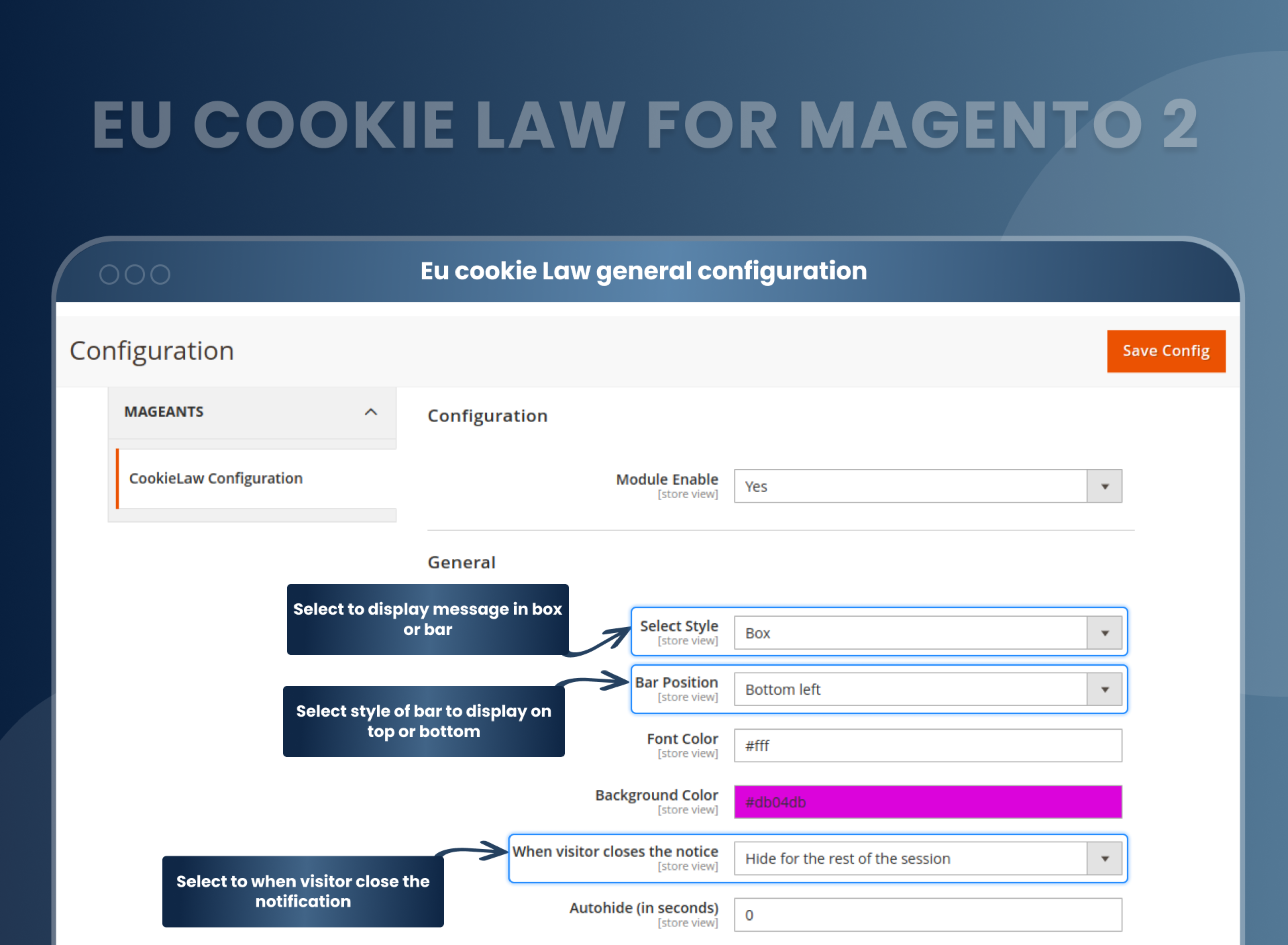 Eu cookie Law general configuration