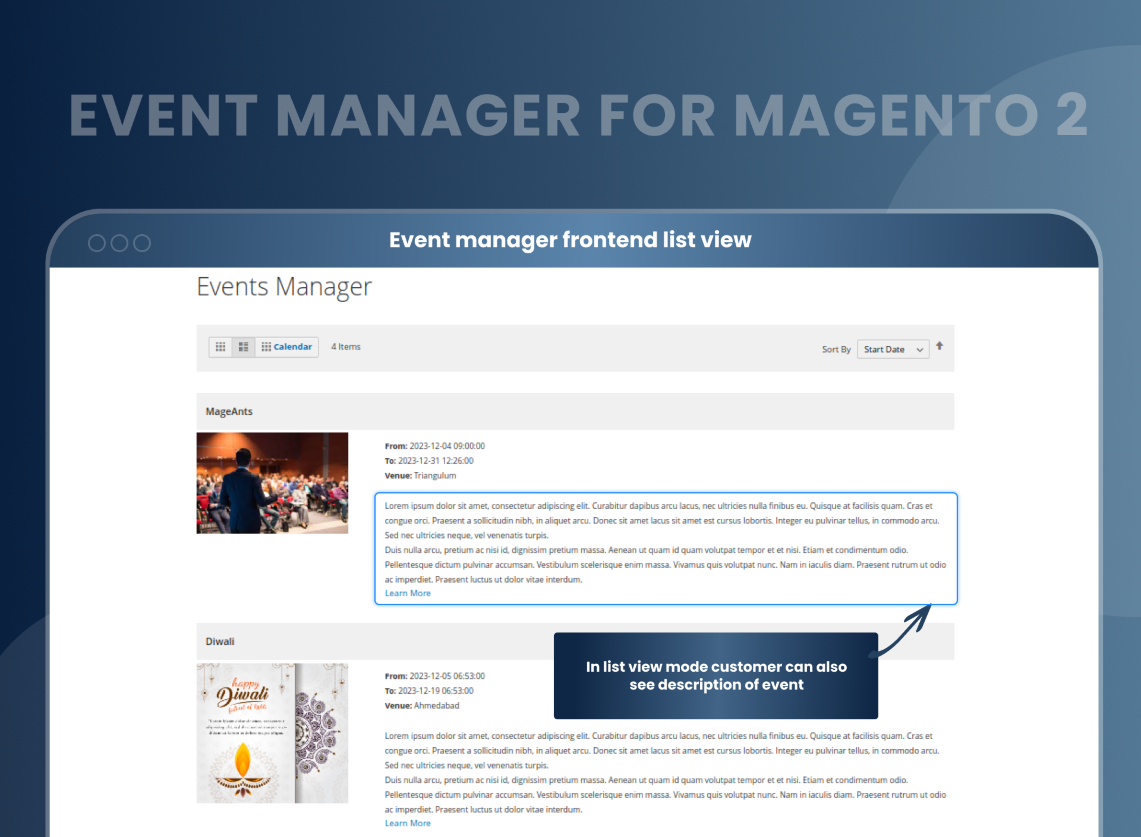 Event manager frontend list view 