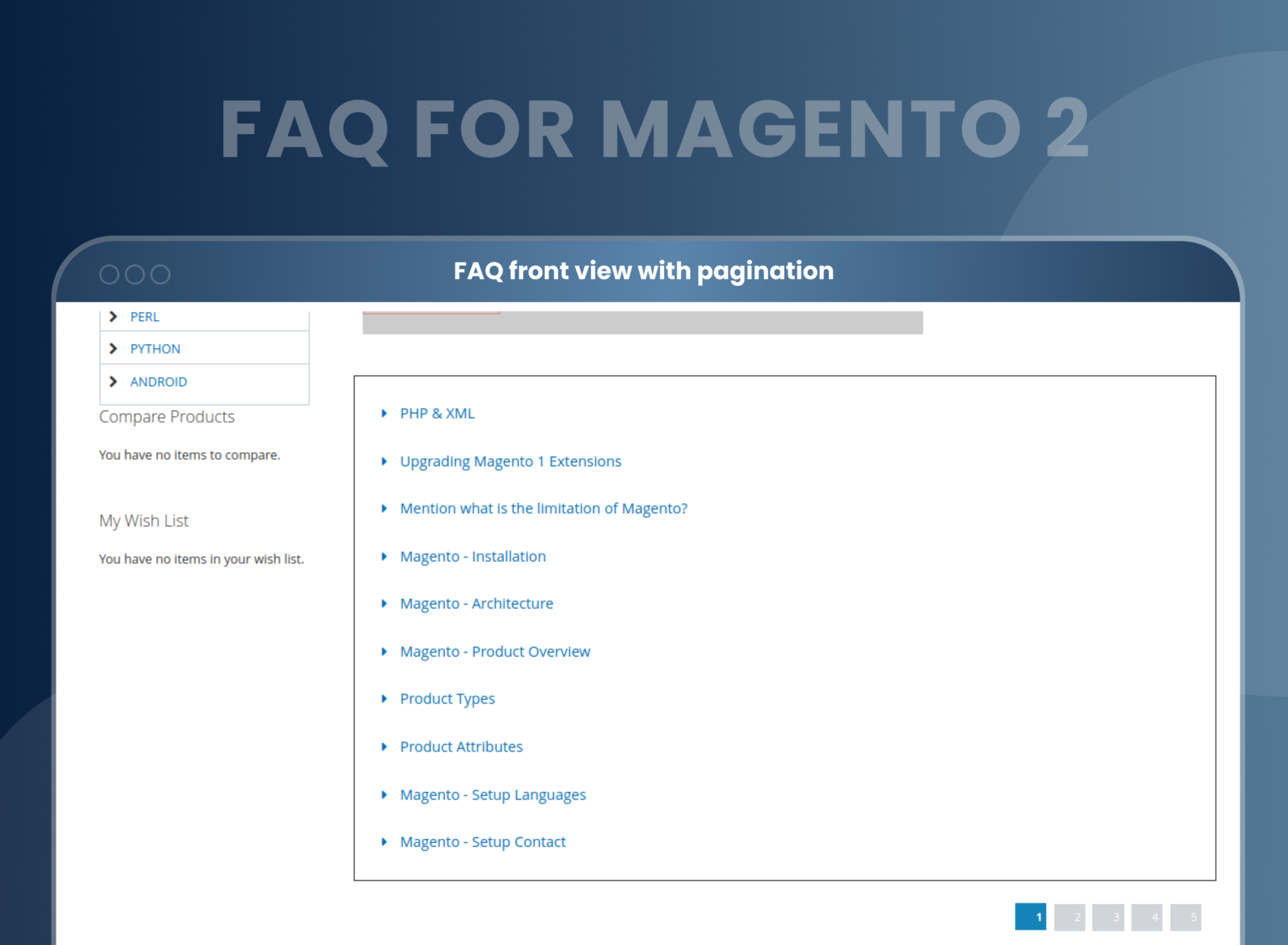 FAQ front view with pagination
