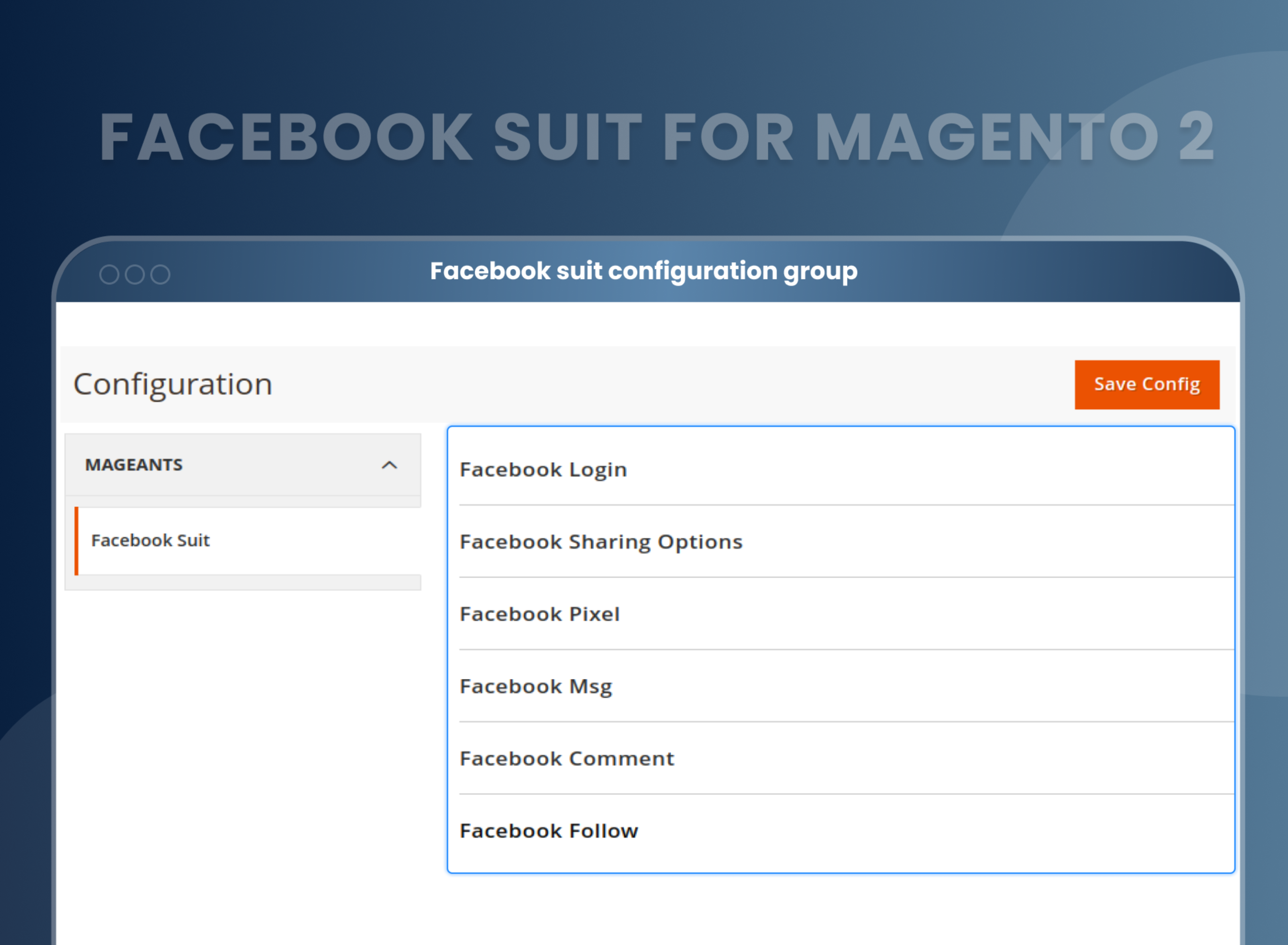 Facebook suit configuration group