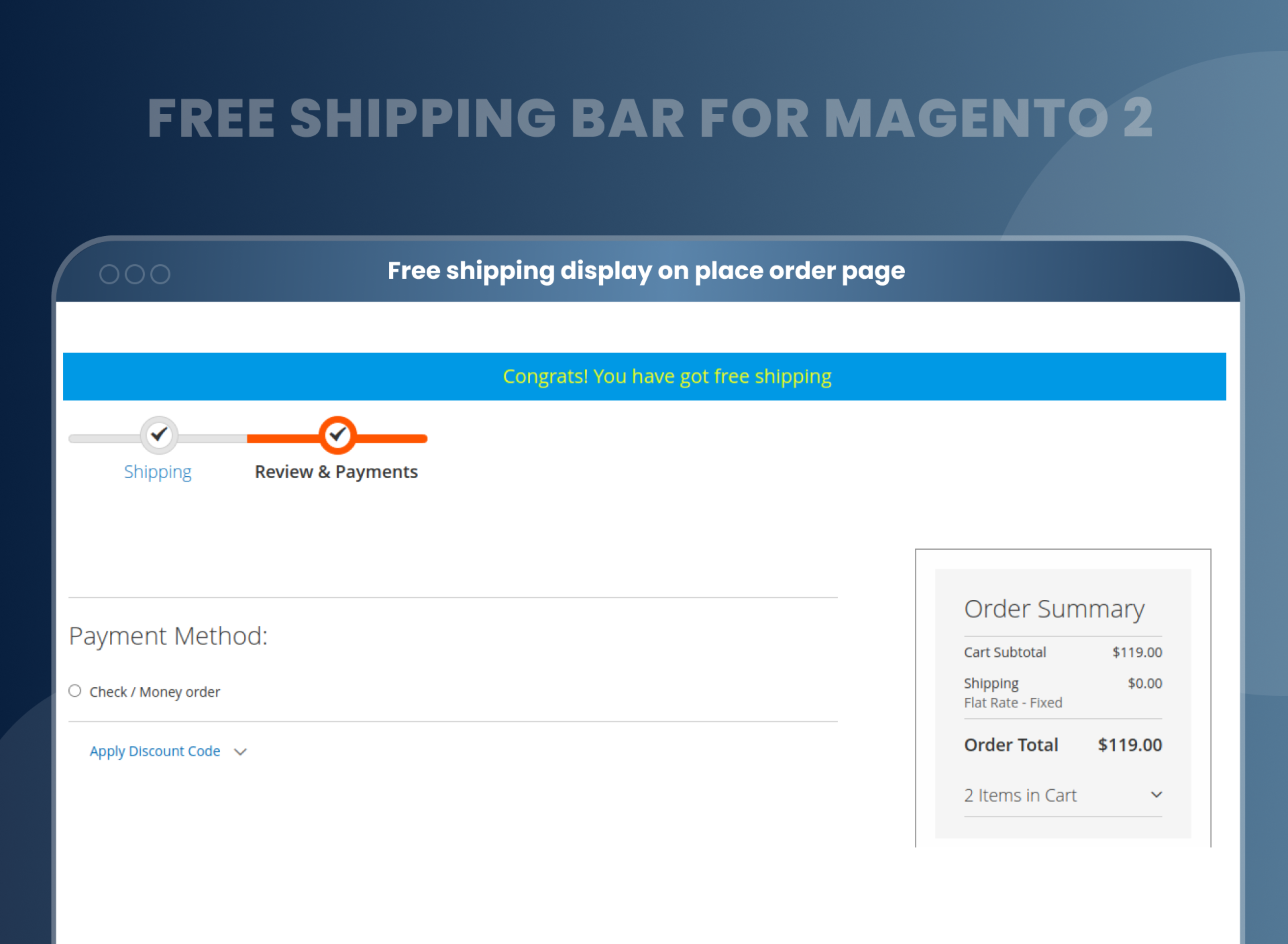 Free shipping display on place order page