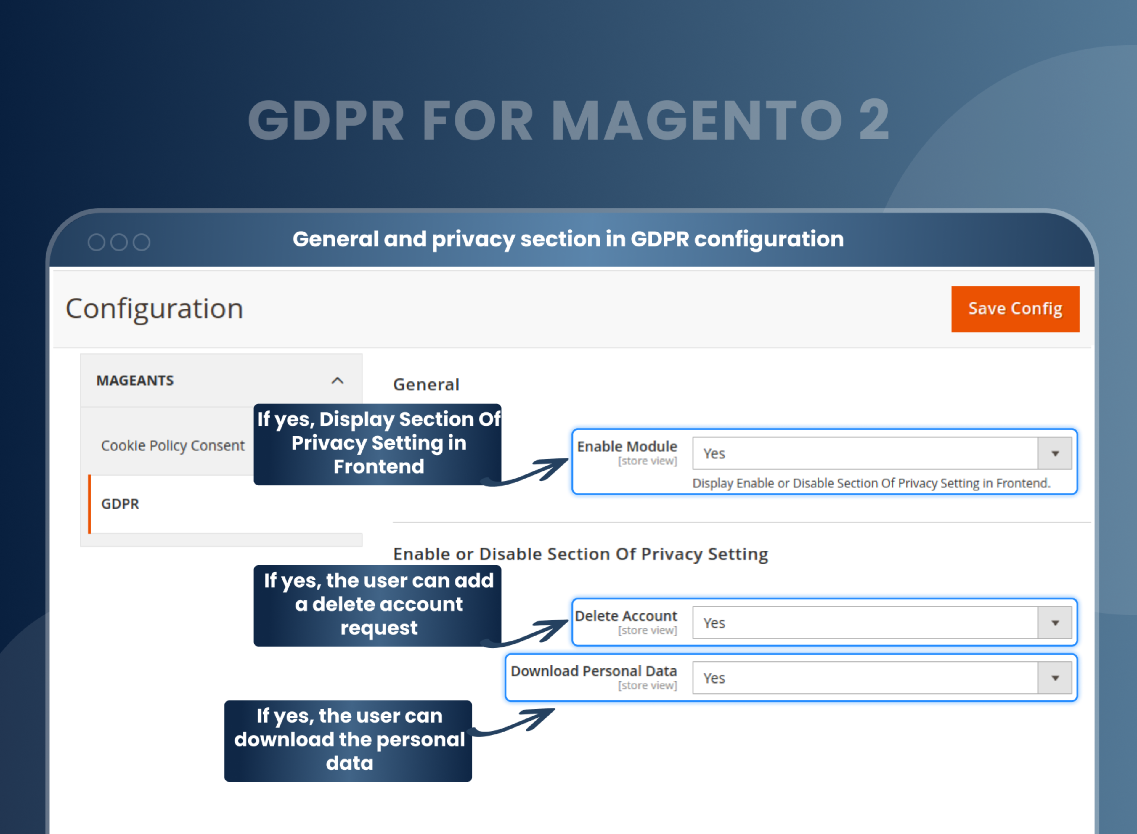 General and privacy section in GDPR configuration