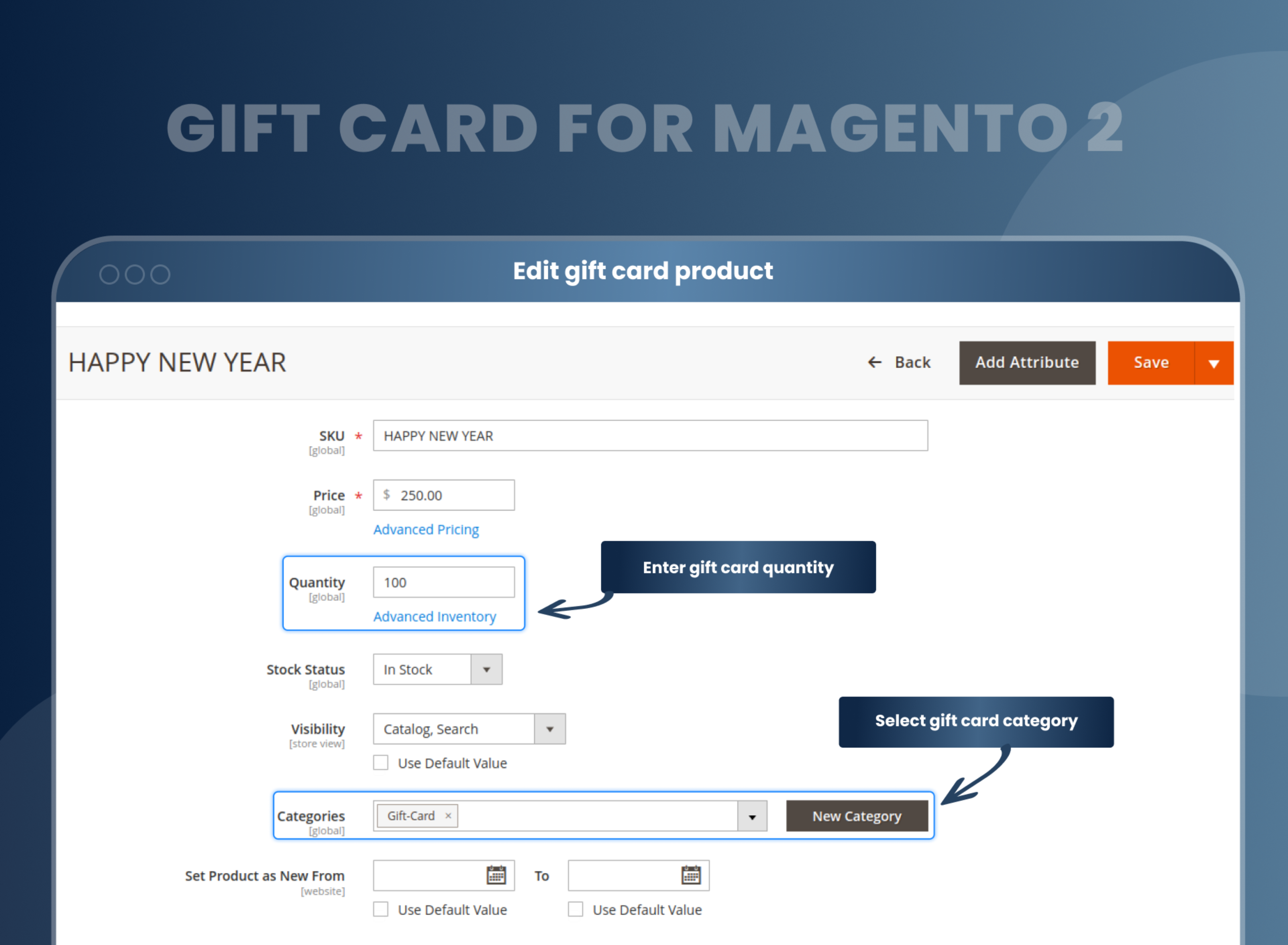 Edit gift card product