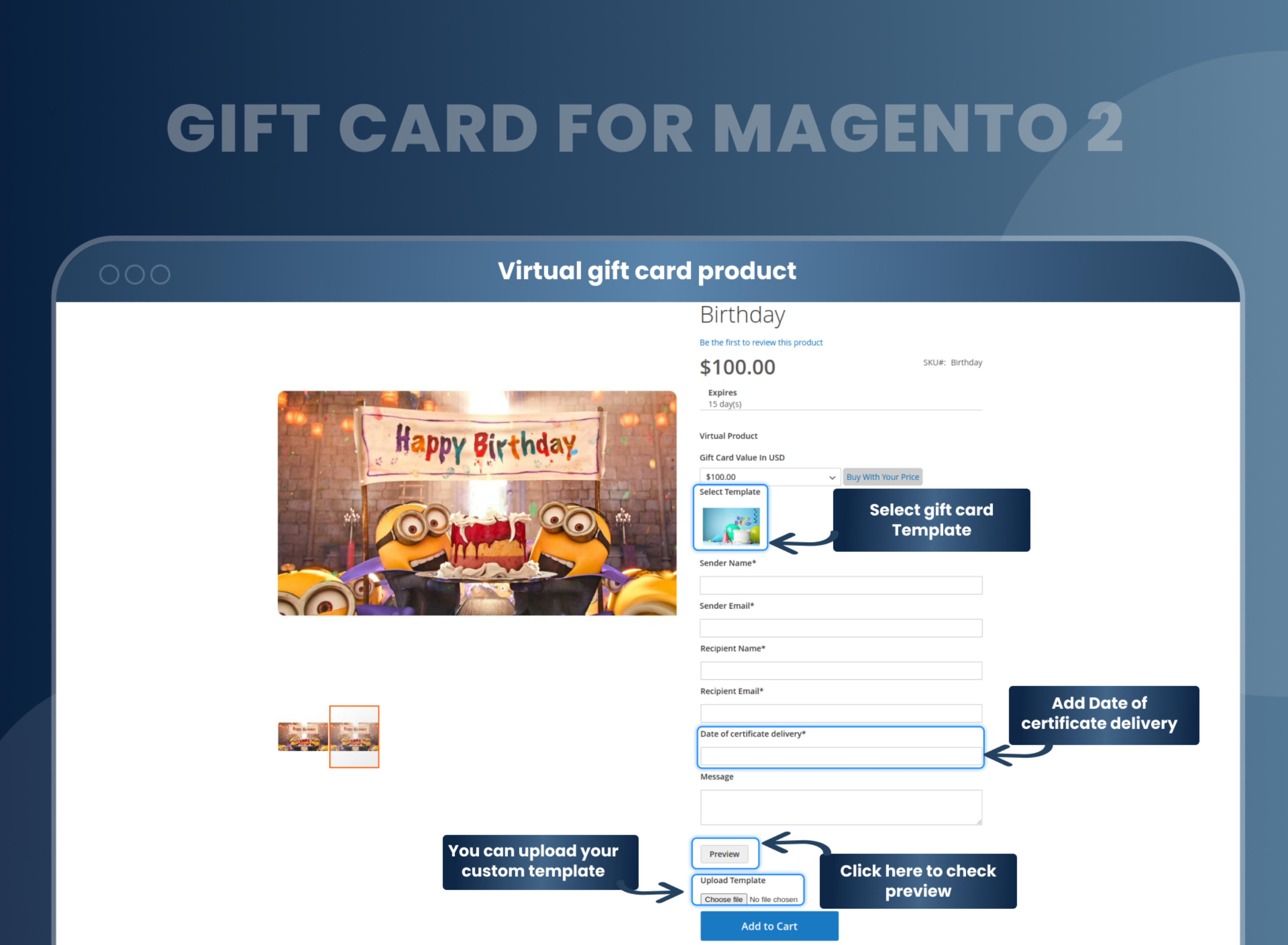 Virtual gift card product