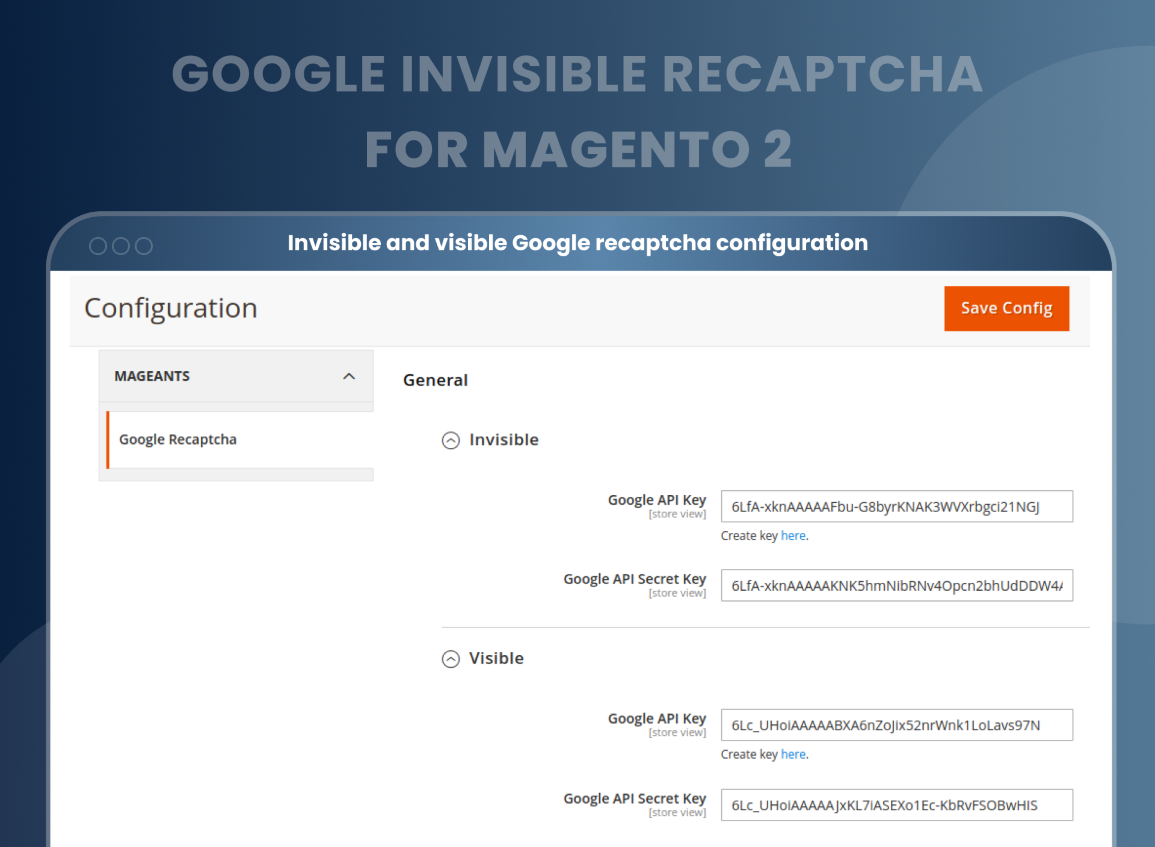 Invisible and visible Google recaptcha configuration