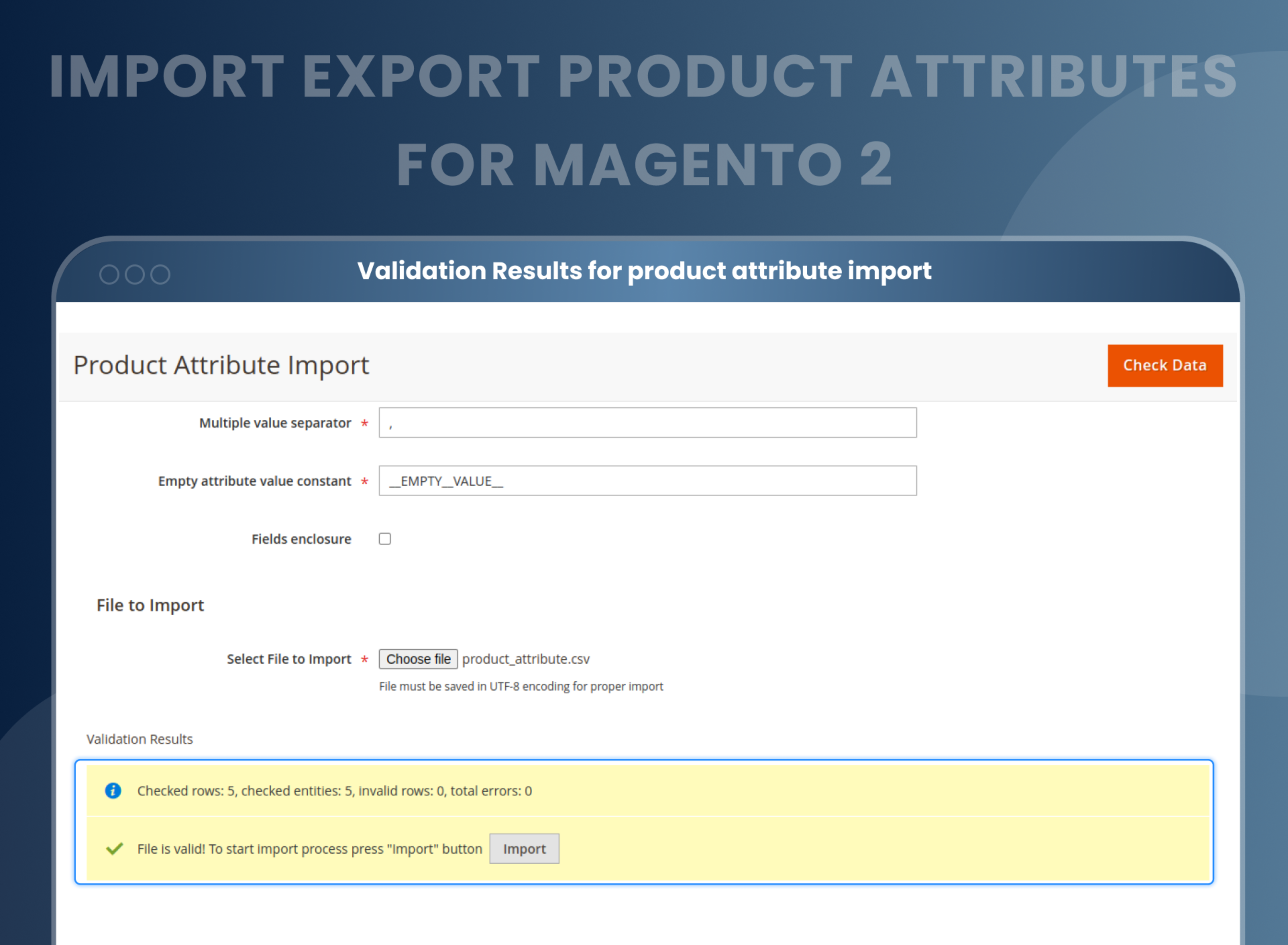 Validation Results for product attribute import