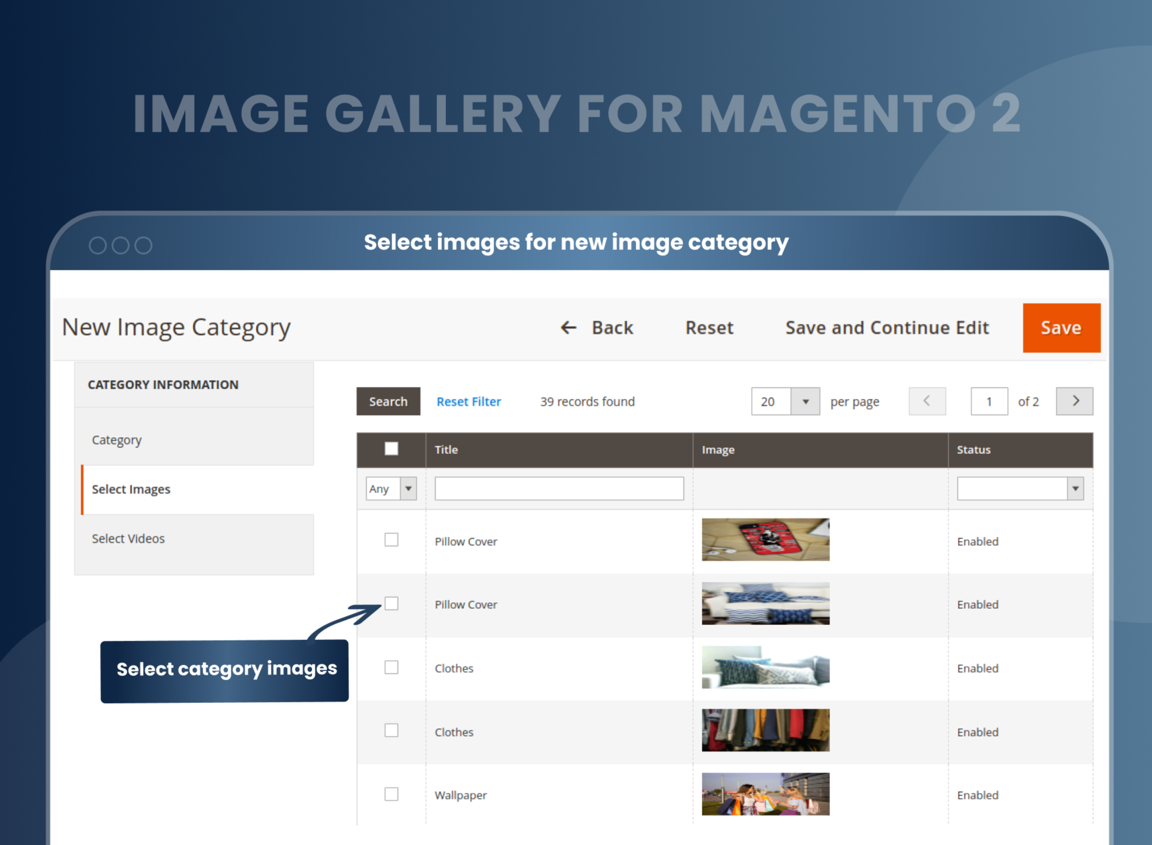 Select images for new image category