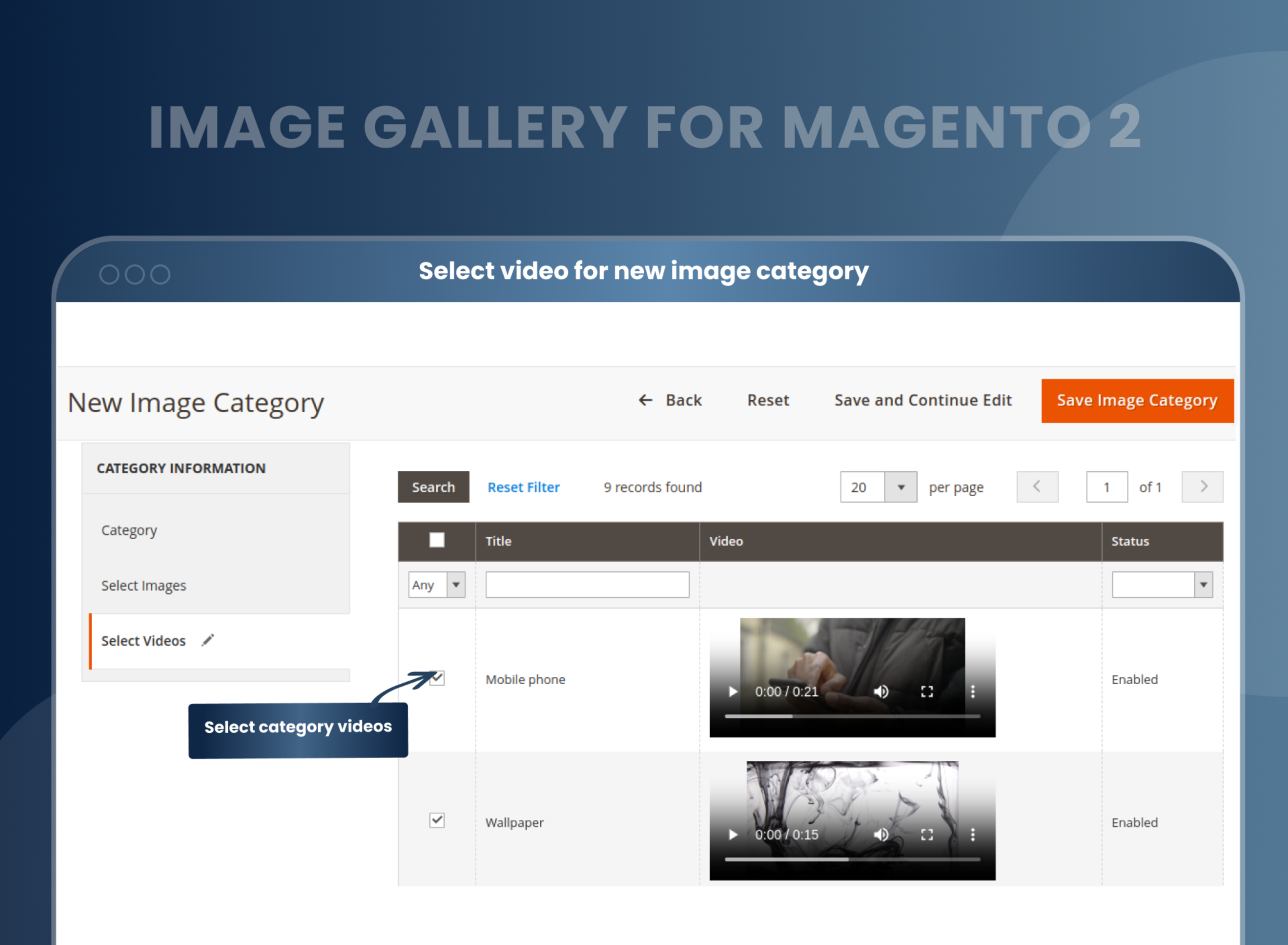 Select video for new image category