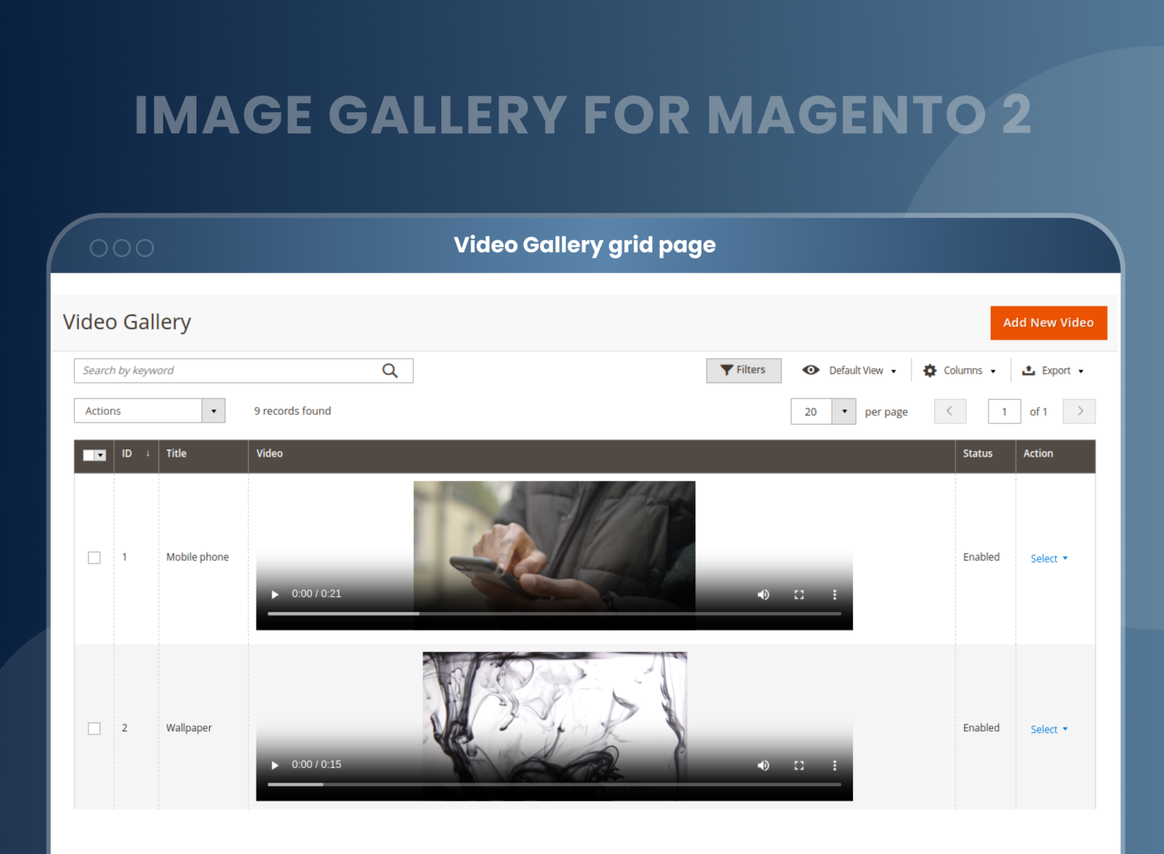  Video Gallery grid page