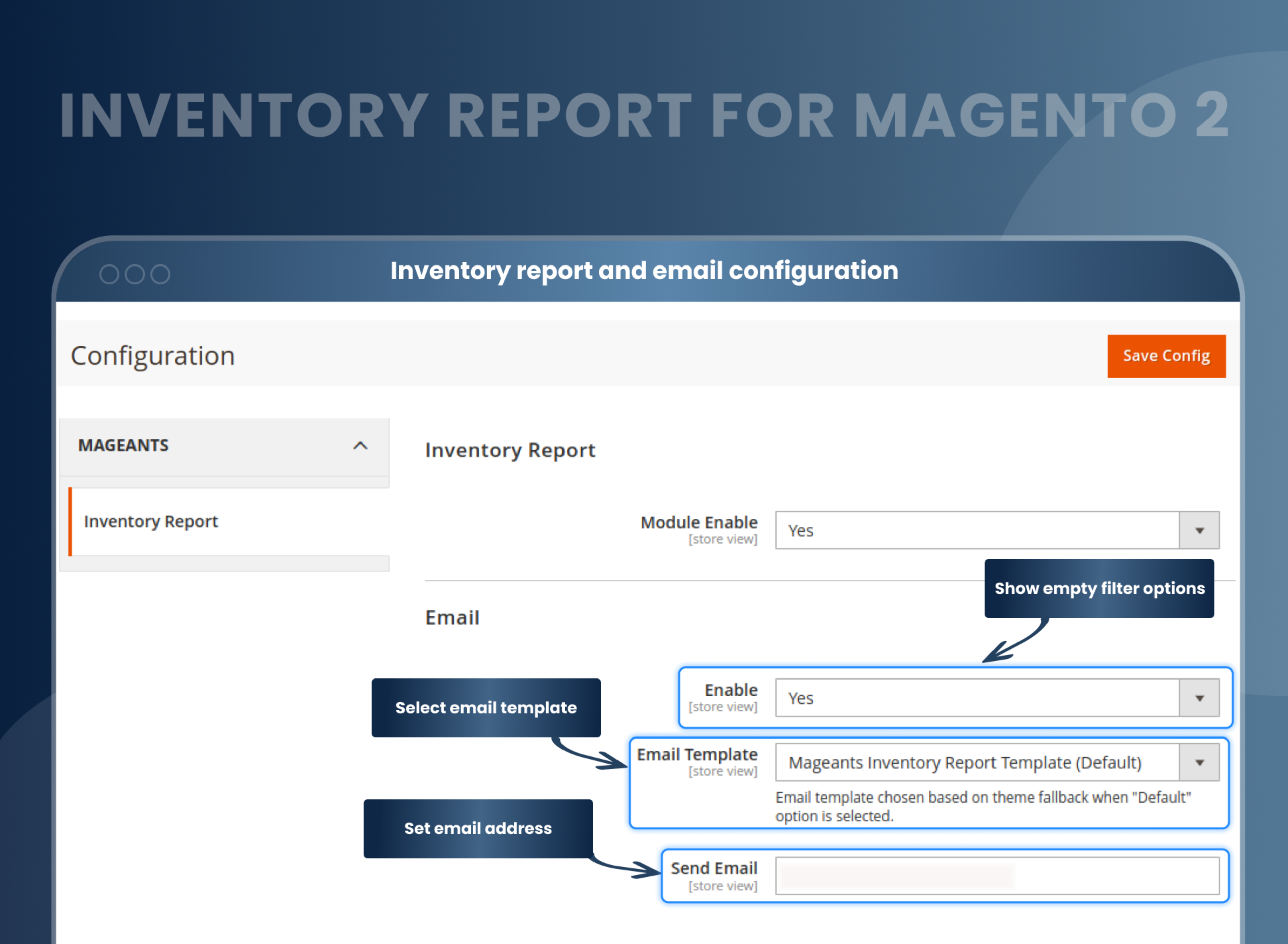 Inventory report and email configuration