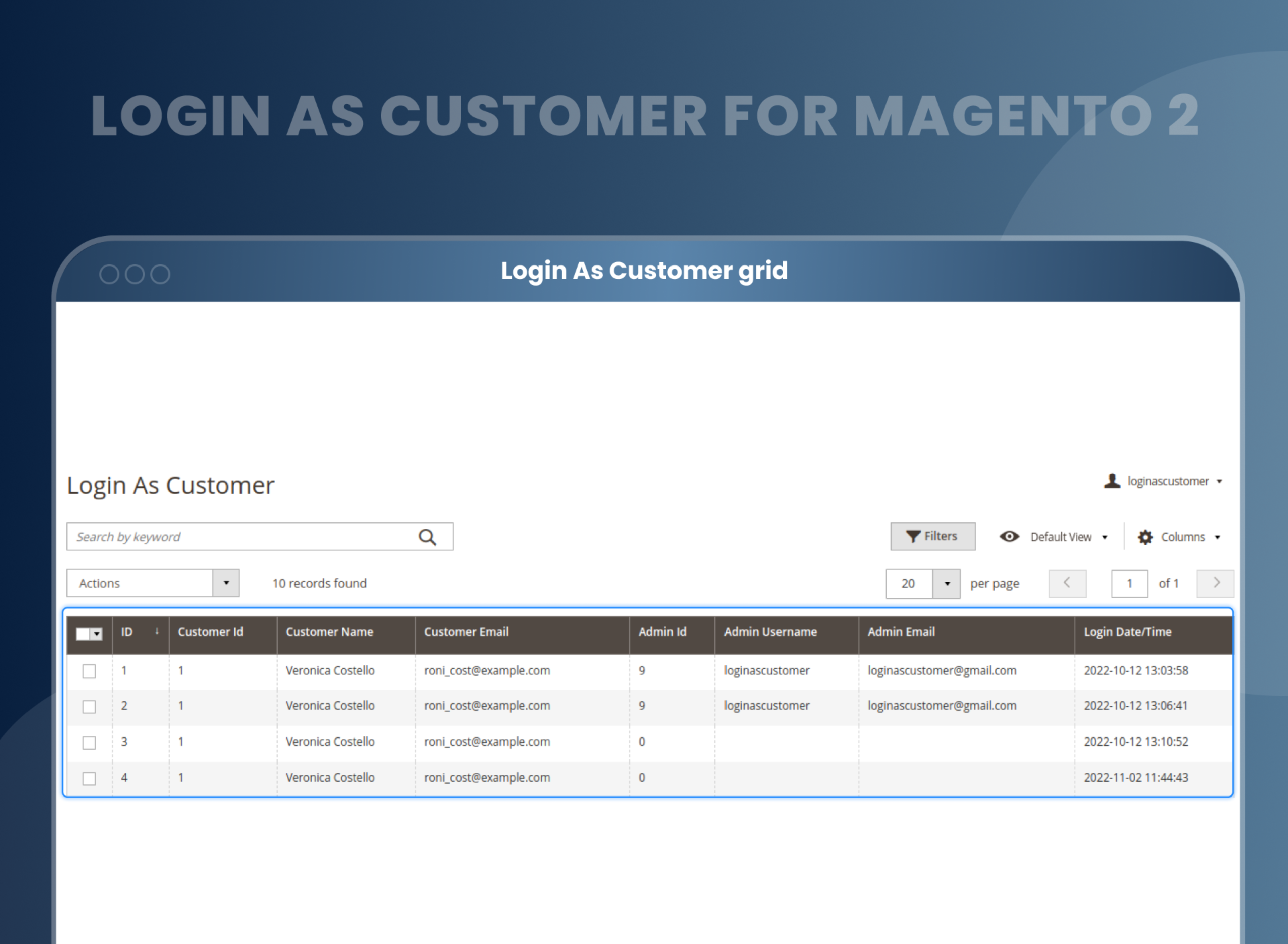 Login As Customer grid