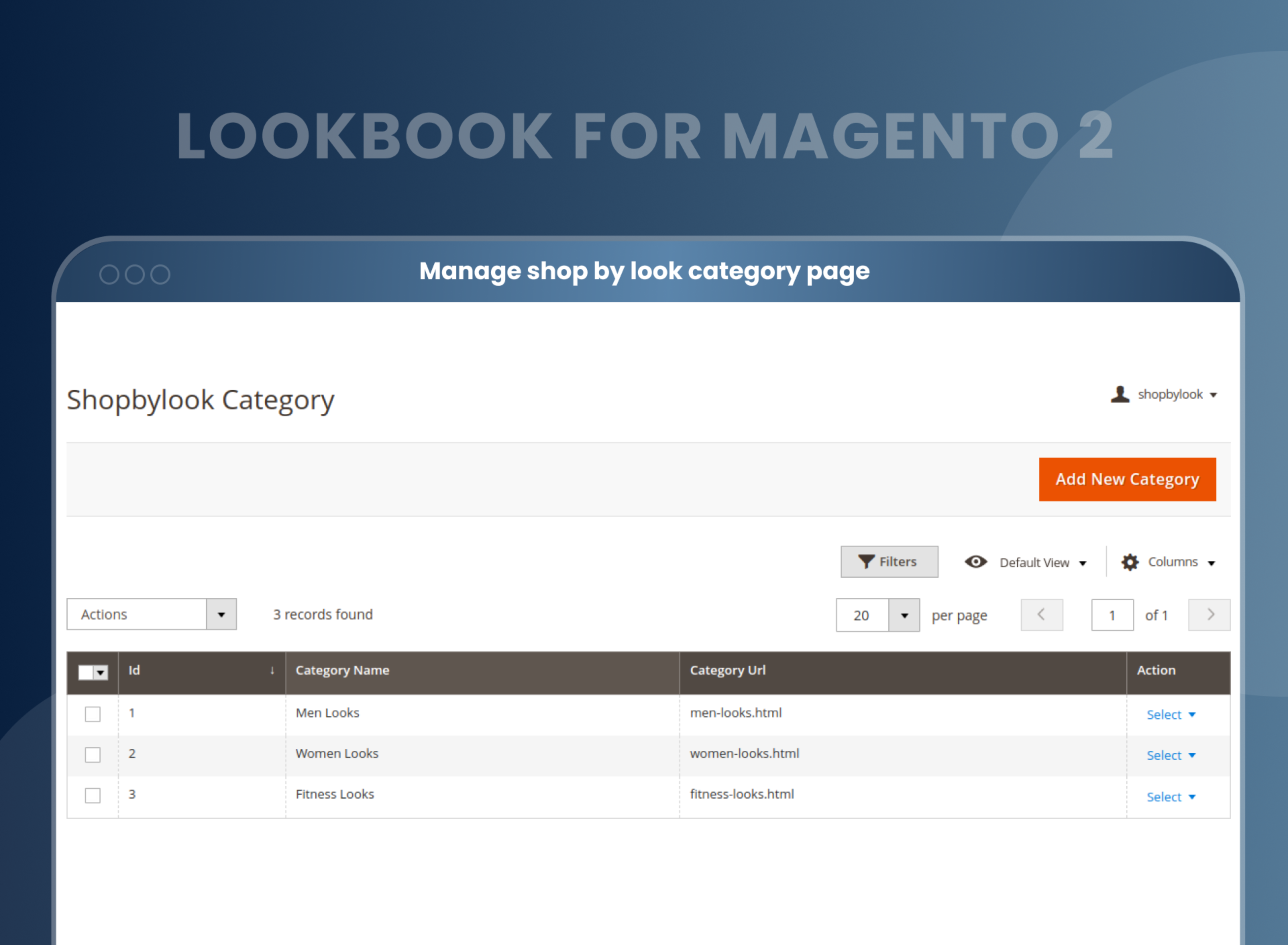 Manage shop by look category page