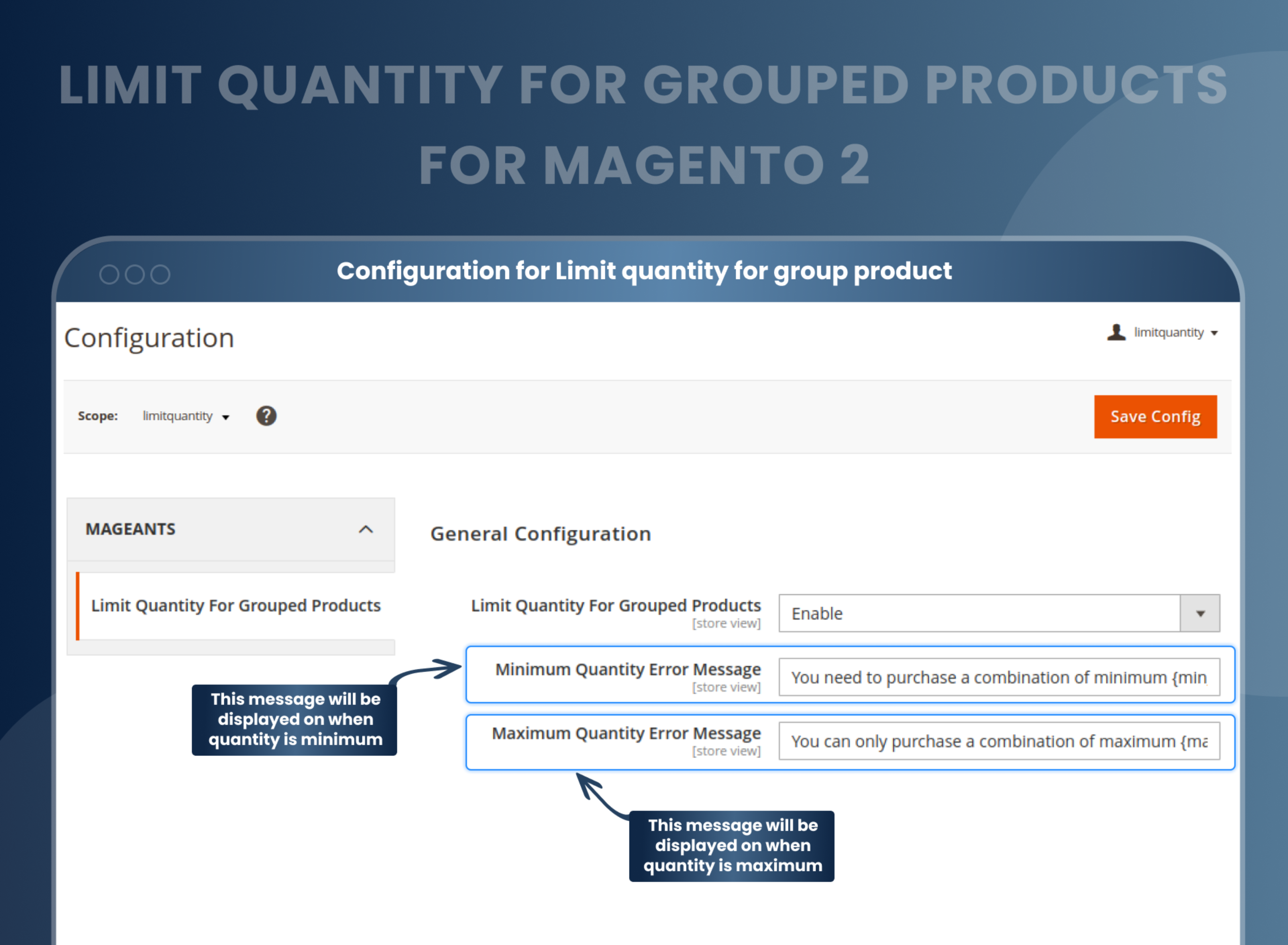 Configuration for Limit quantity for group product