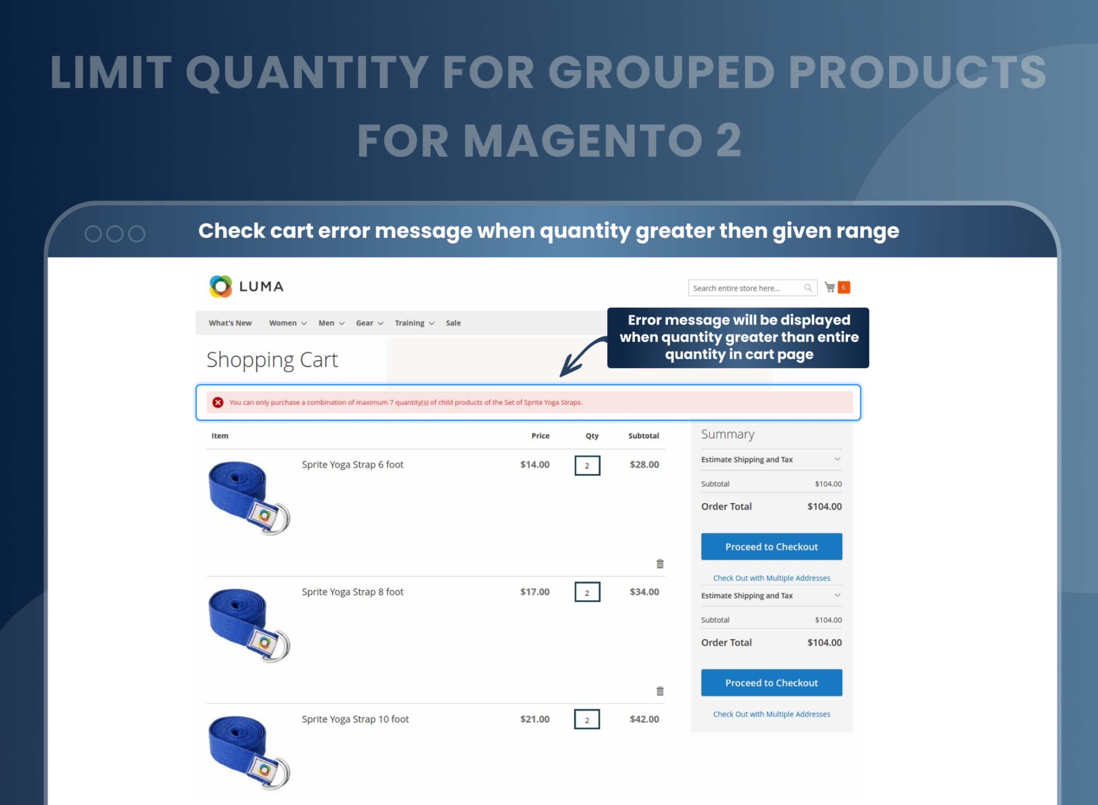 Check cart error message when quantity greater then given range