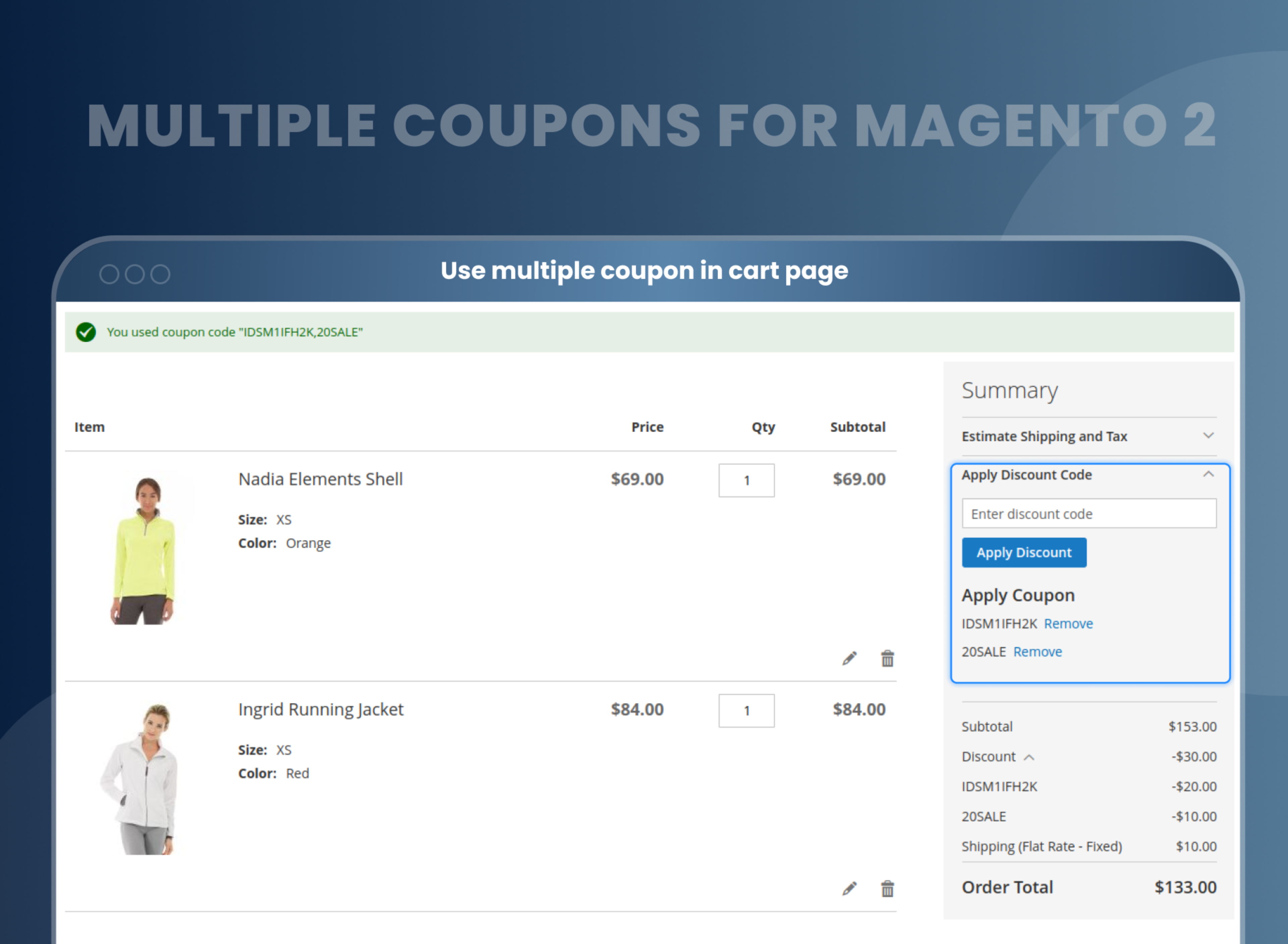 Use multiple coupon in cart page