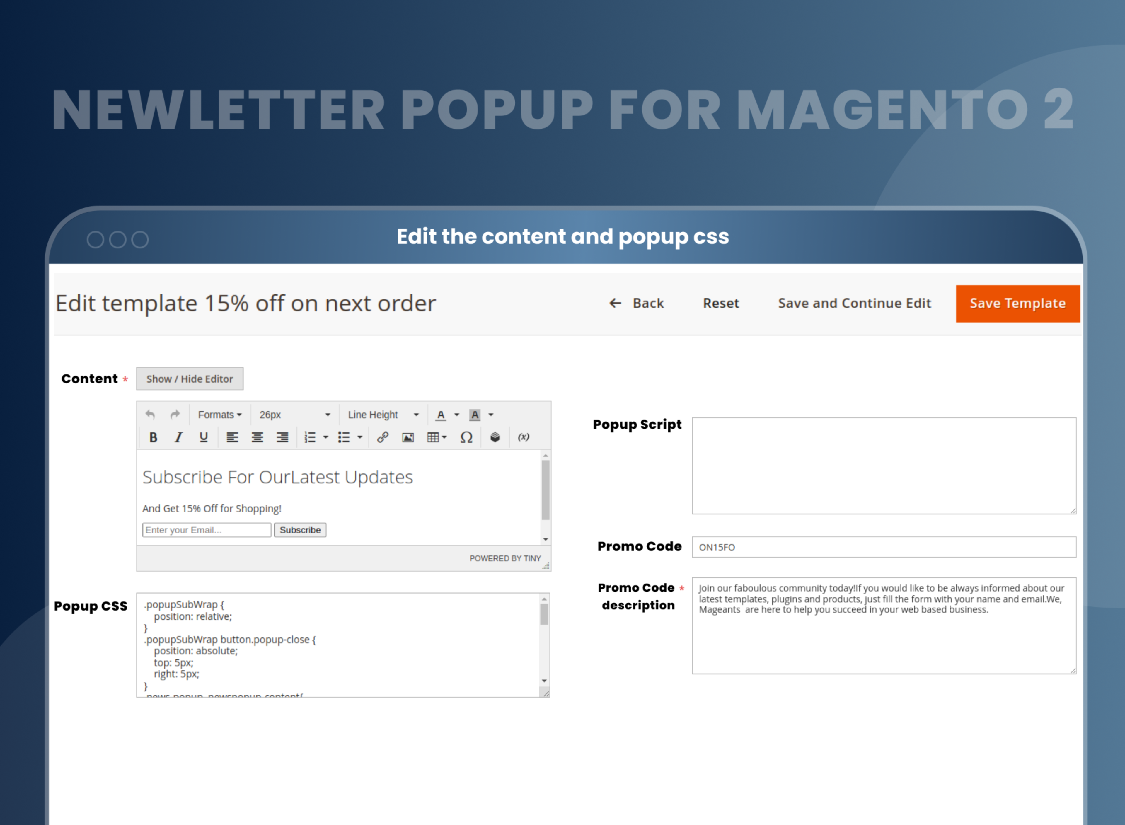 Edit the content and popup css