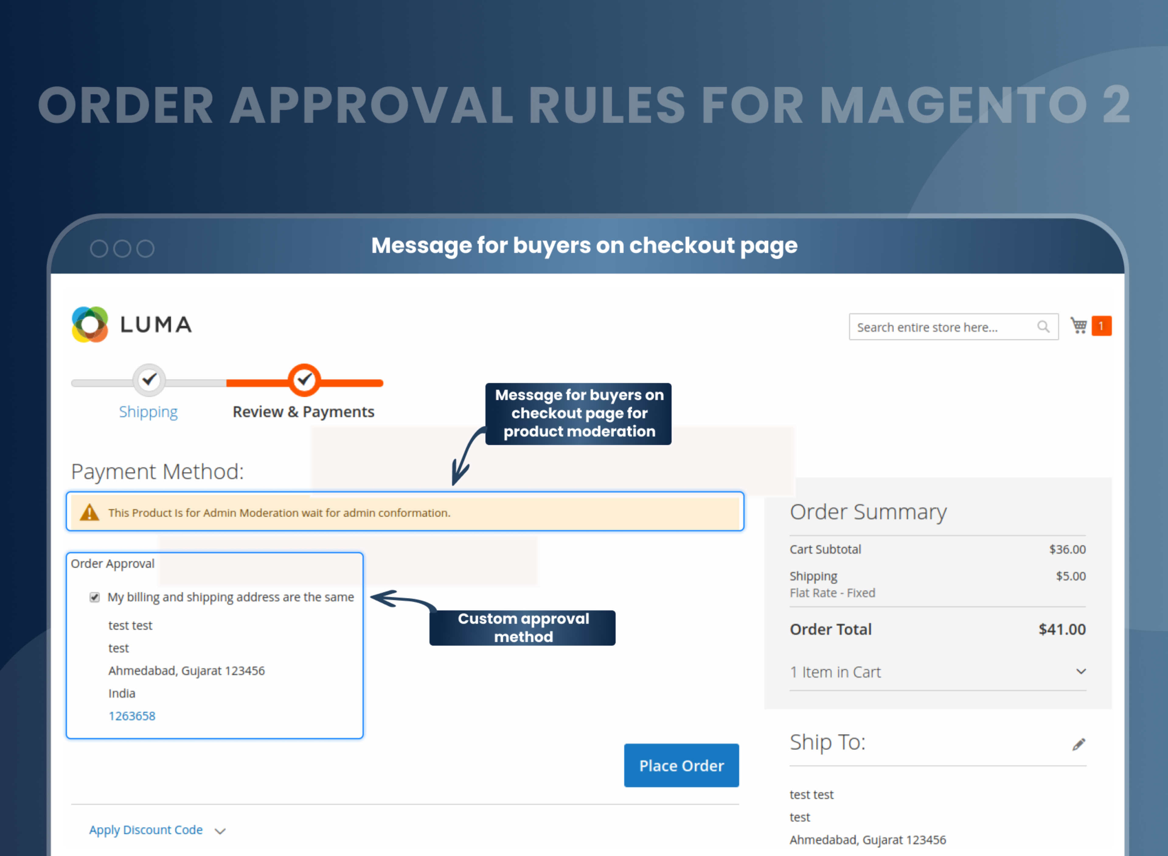 Message for buyers on checkout page