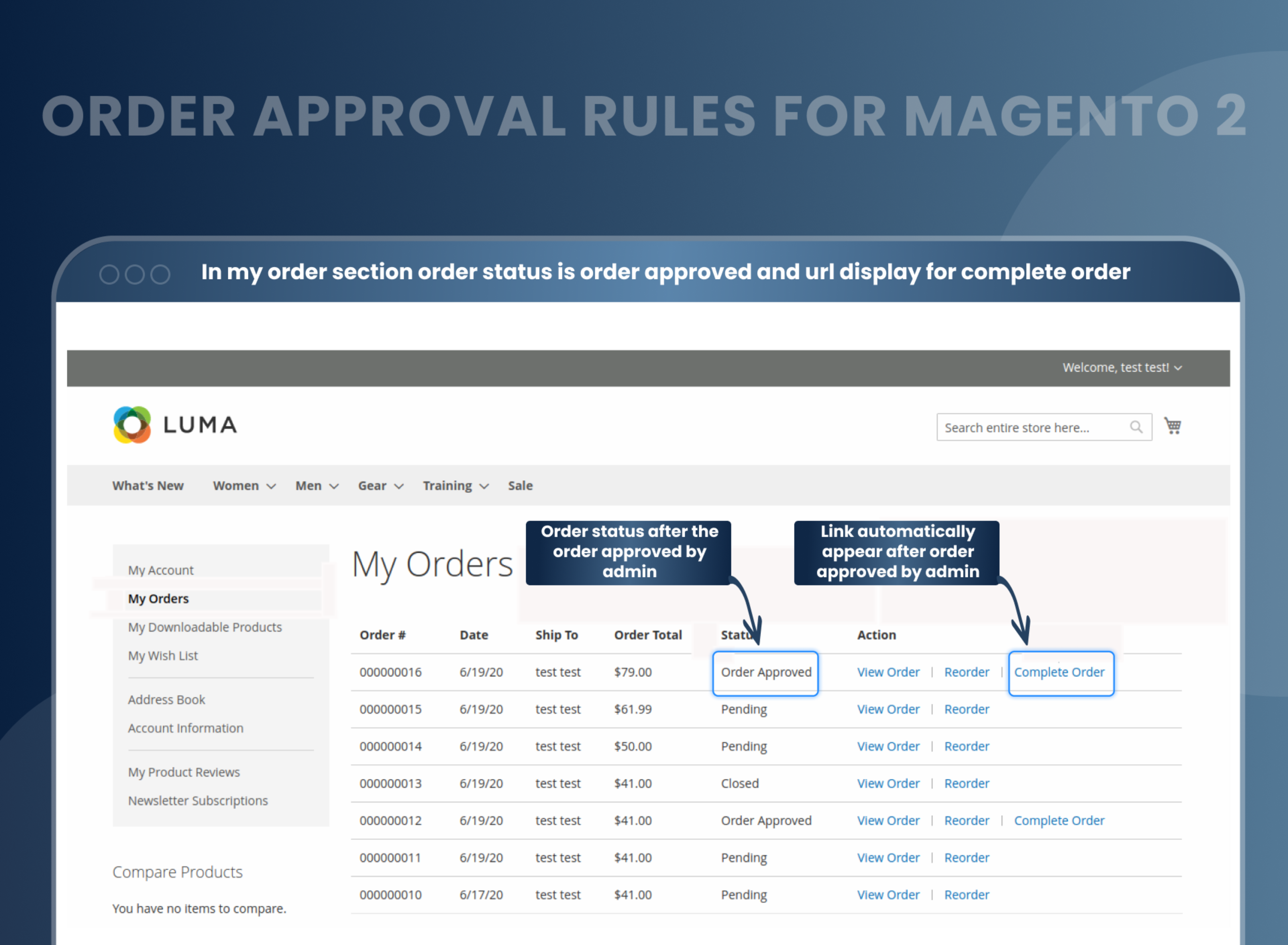 In my order section order status is order approved and url display for complete order In my order section order status is order approved and url display for complete order