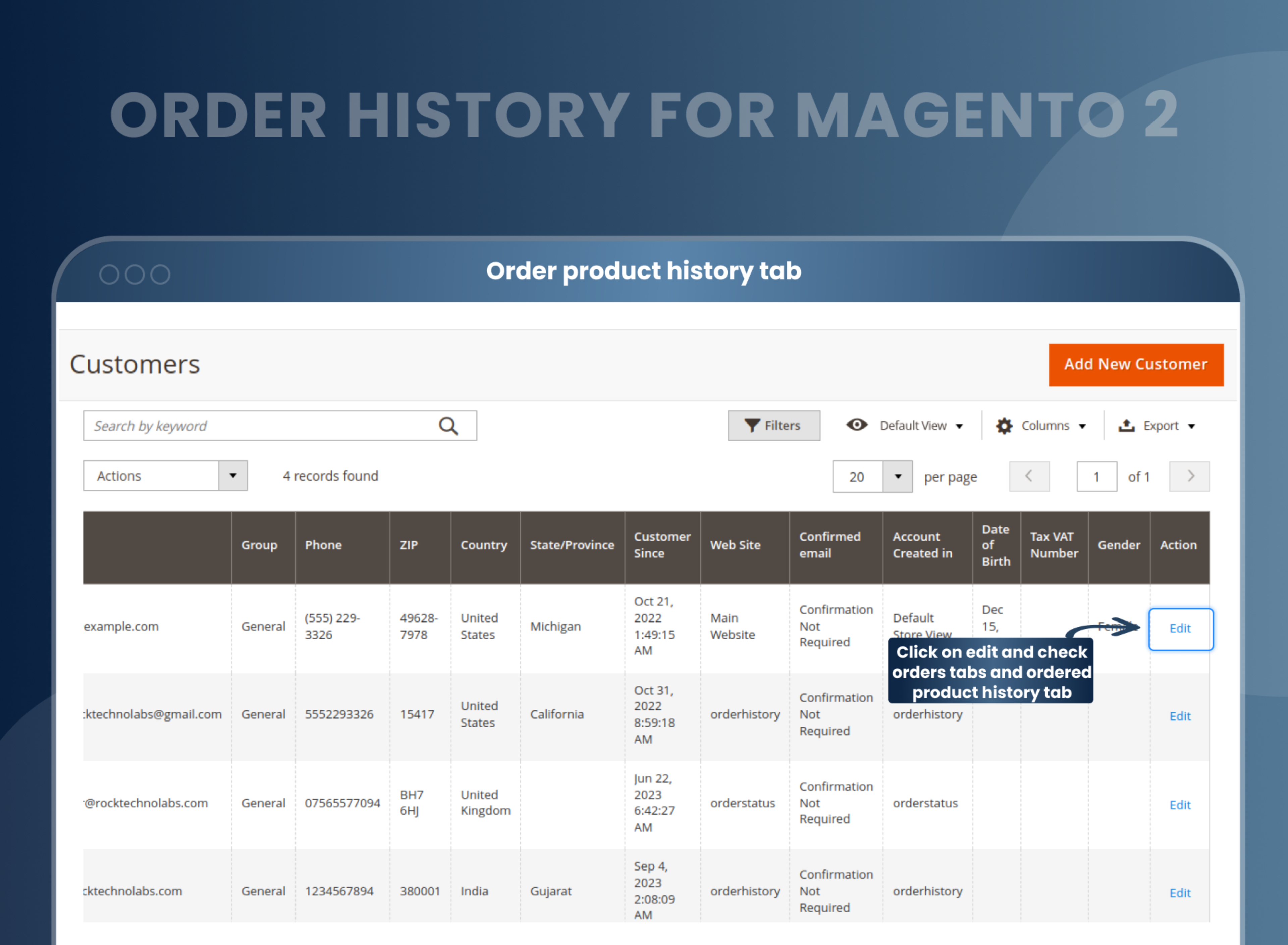 Order product history tab