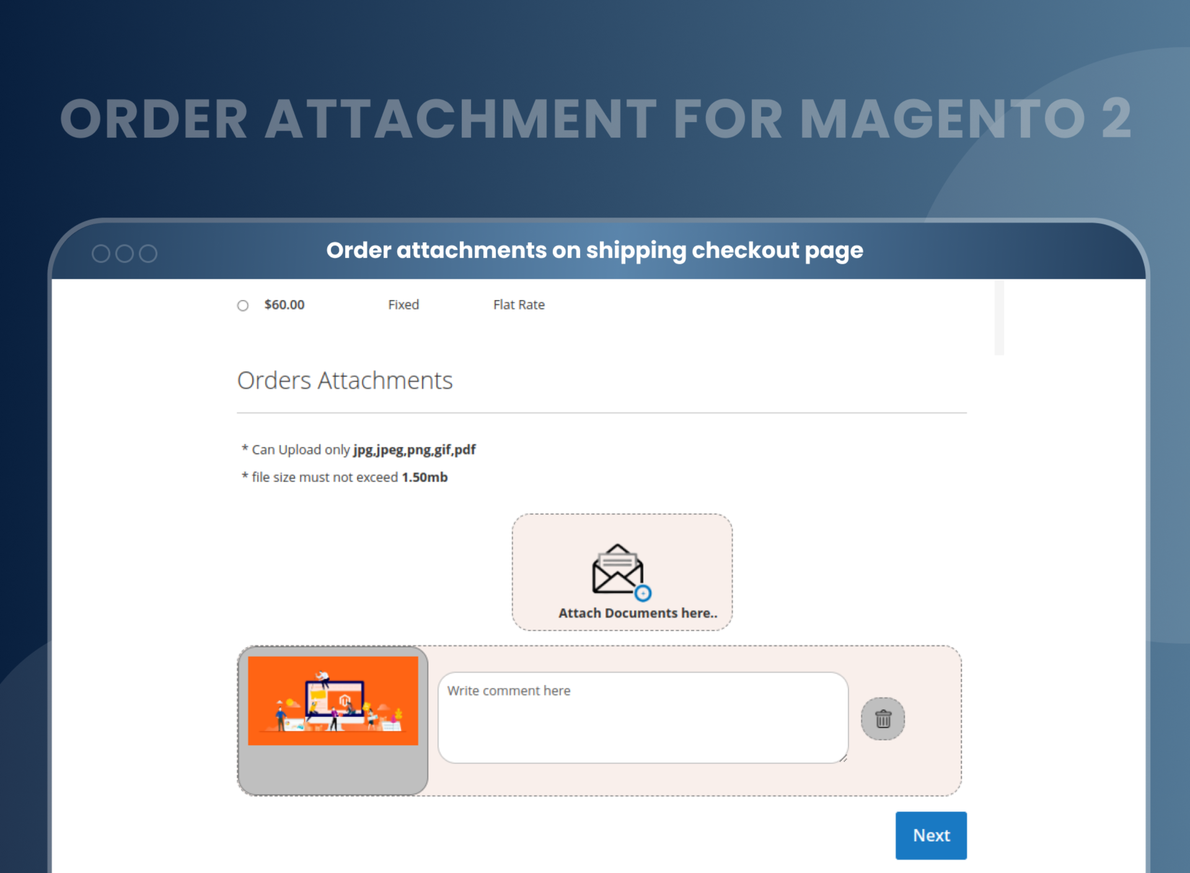  Order attachments on shipping checkout page
