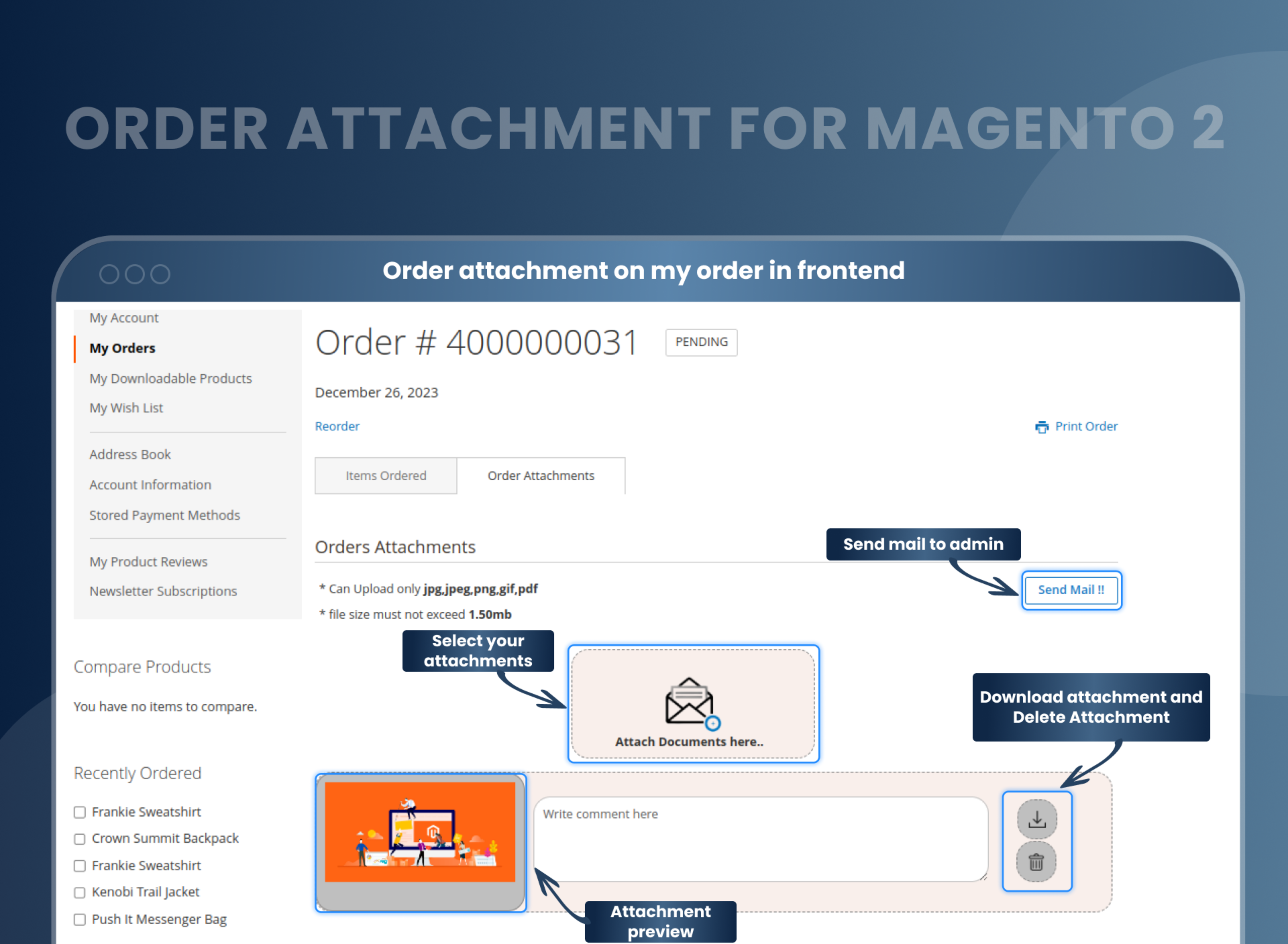 Order attachment on my order in frontend 