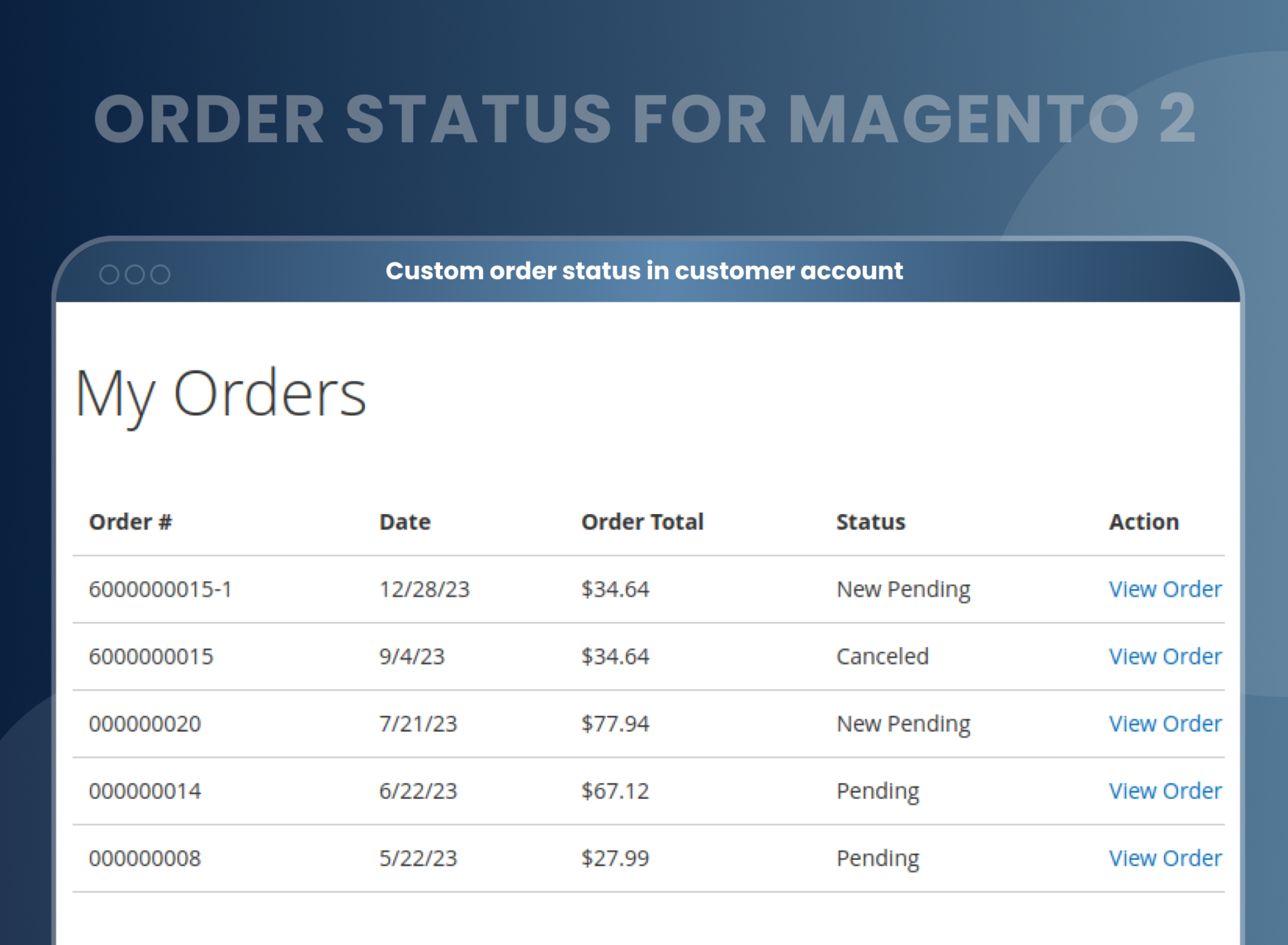Custom order status in customer account